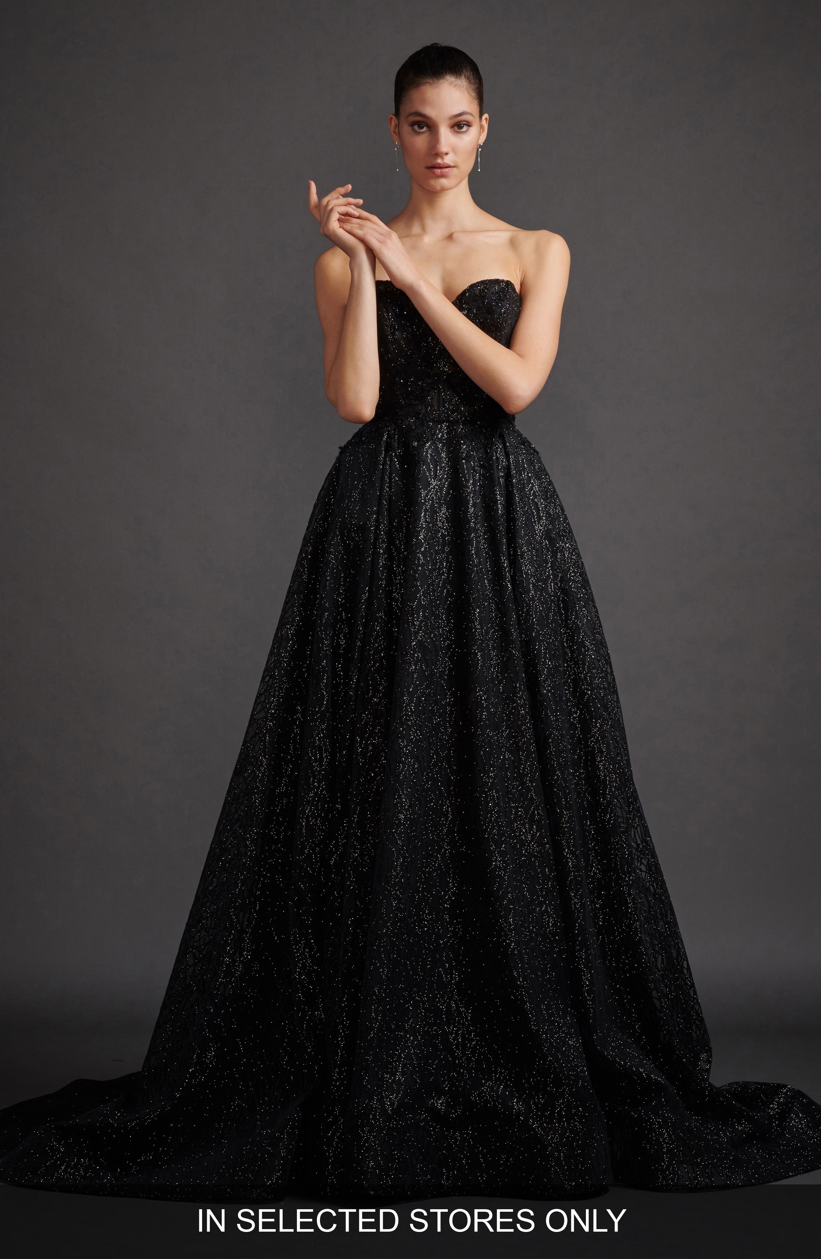 Lazaro Veronica Shimmer Strapless Evening Dress, Size - Black