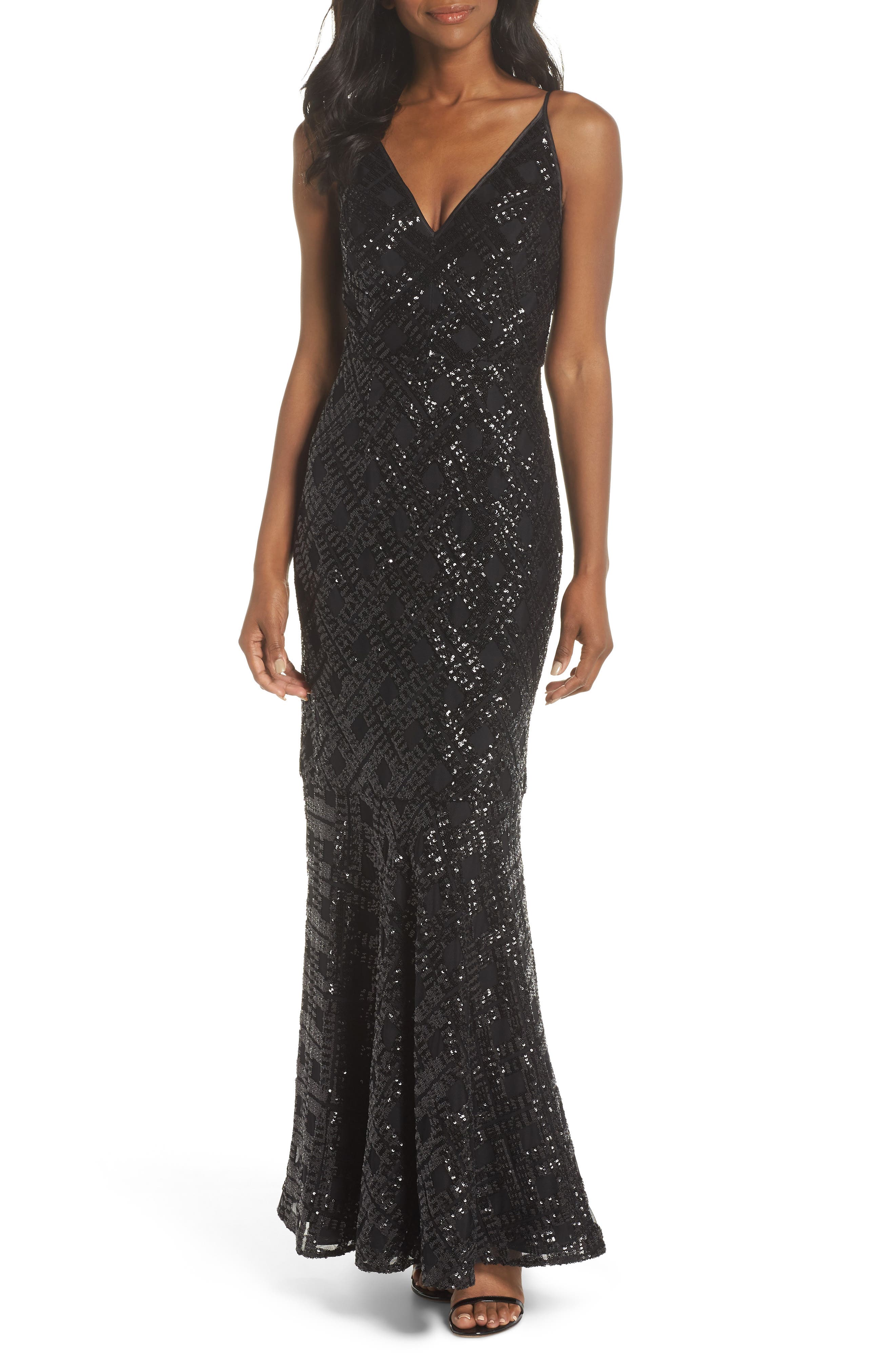 Eliza J Embellished Fishtail Gown, Black