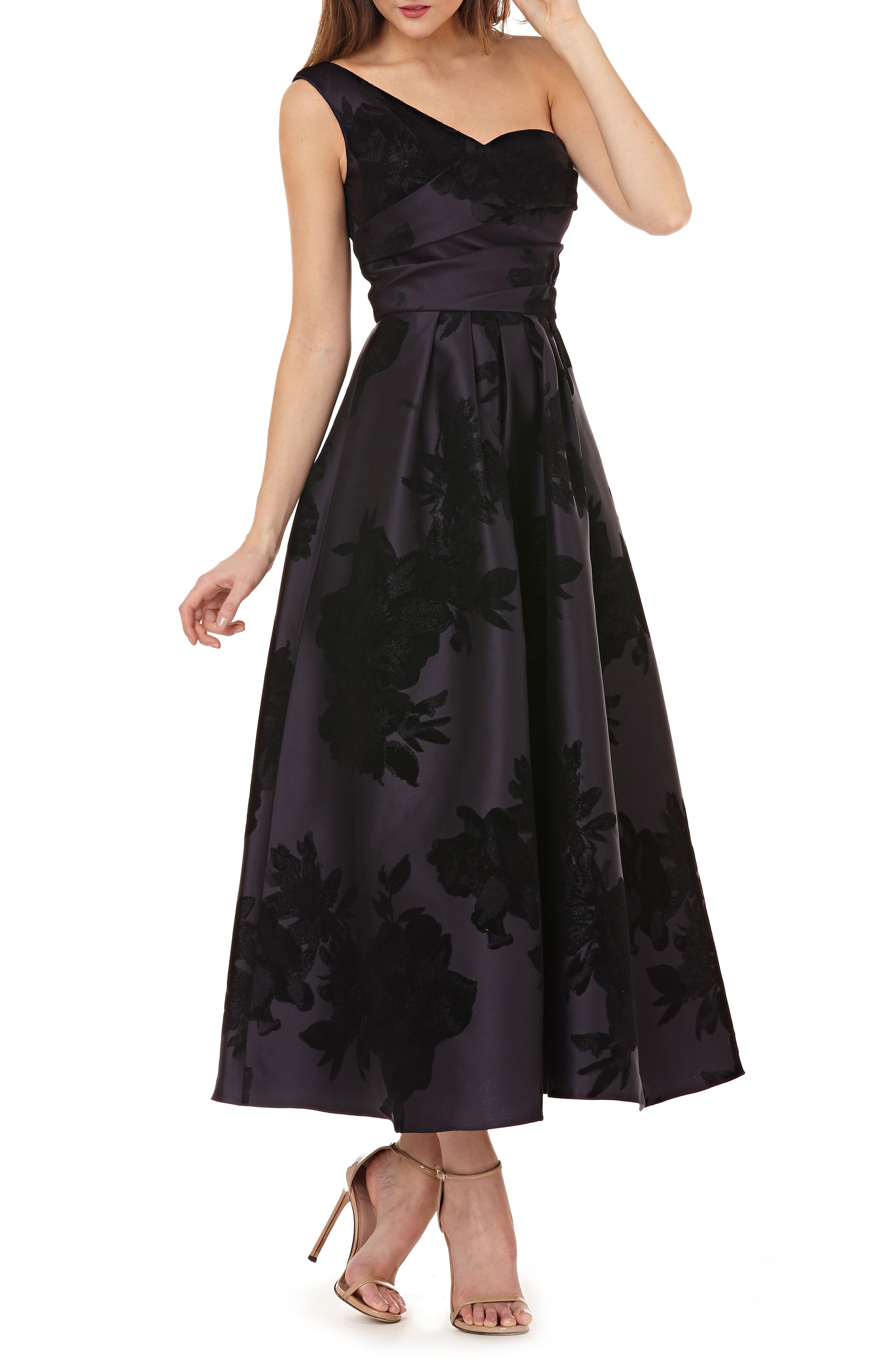 Kay Unger Mikado One-Shoulder Gown