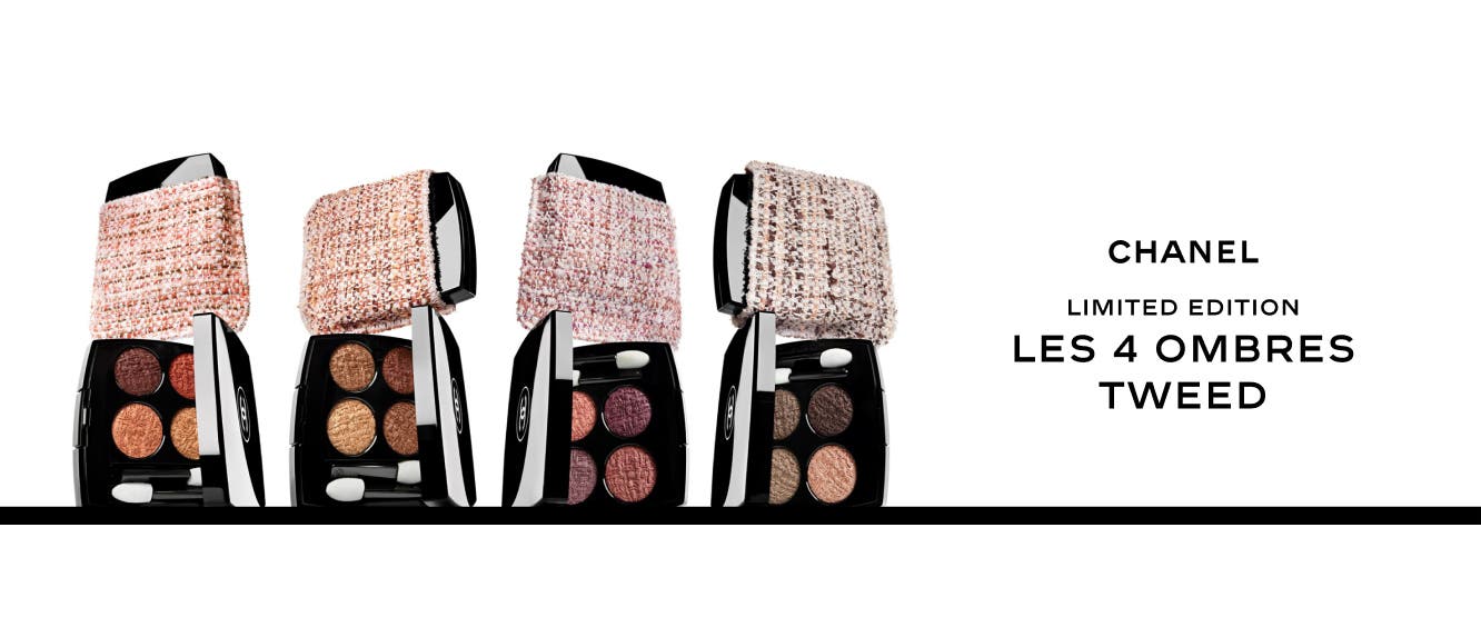 CHANEL limited-edition LES 4 OMBRES TWEED eyeshadow palettes.