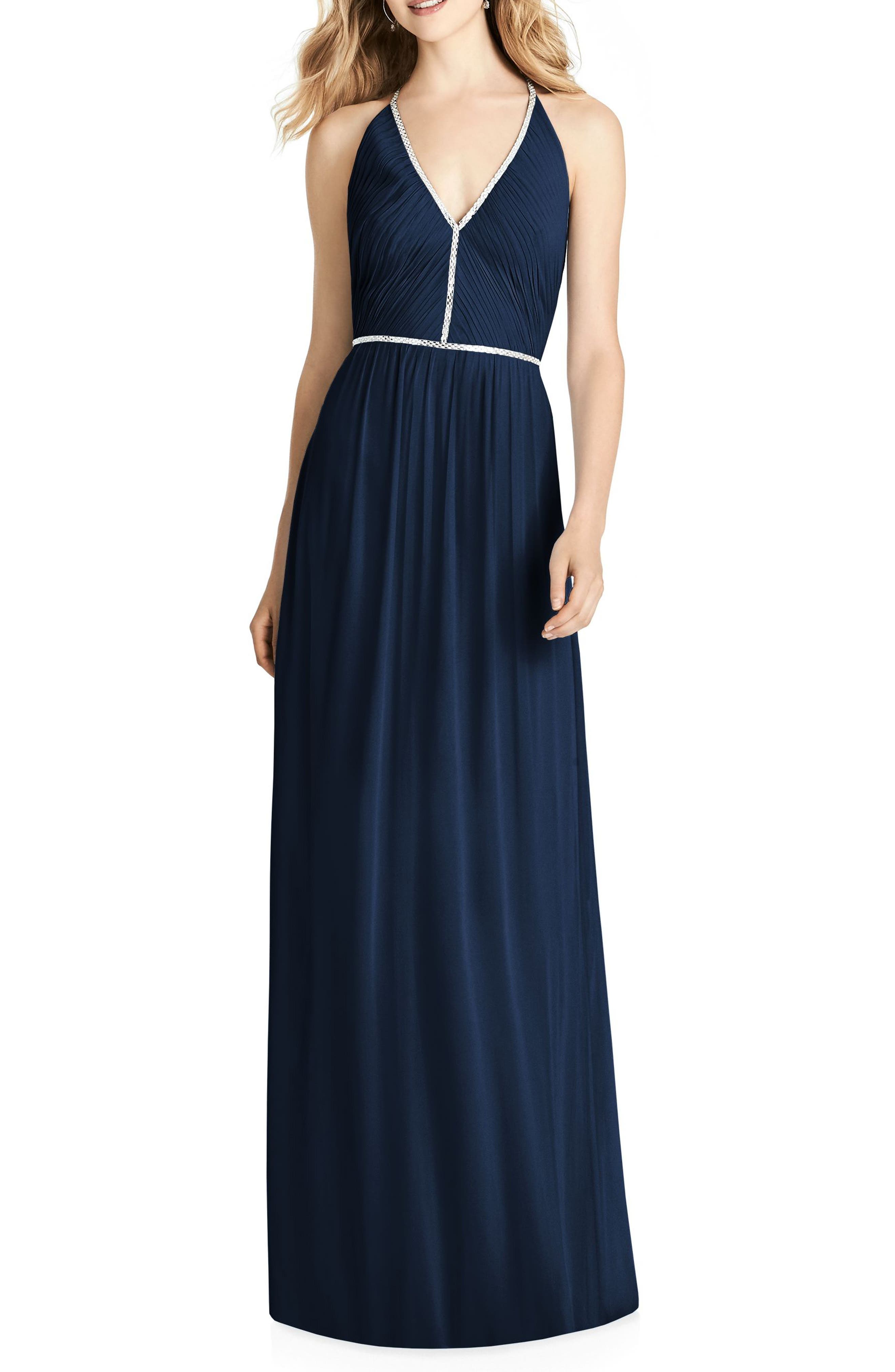 Jenny Packham Pleated Bodice Chiffon Gown, Blue