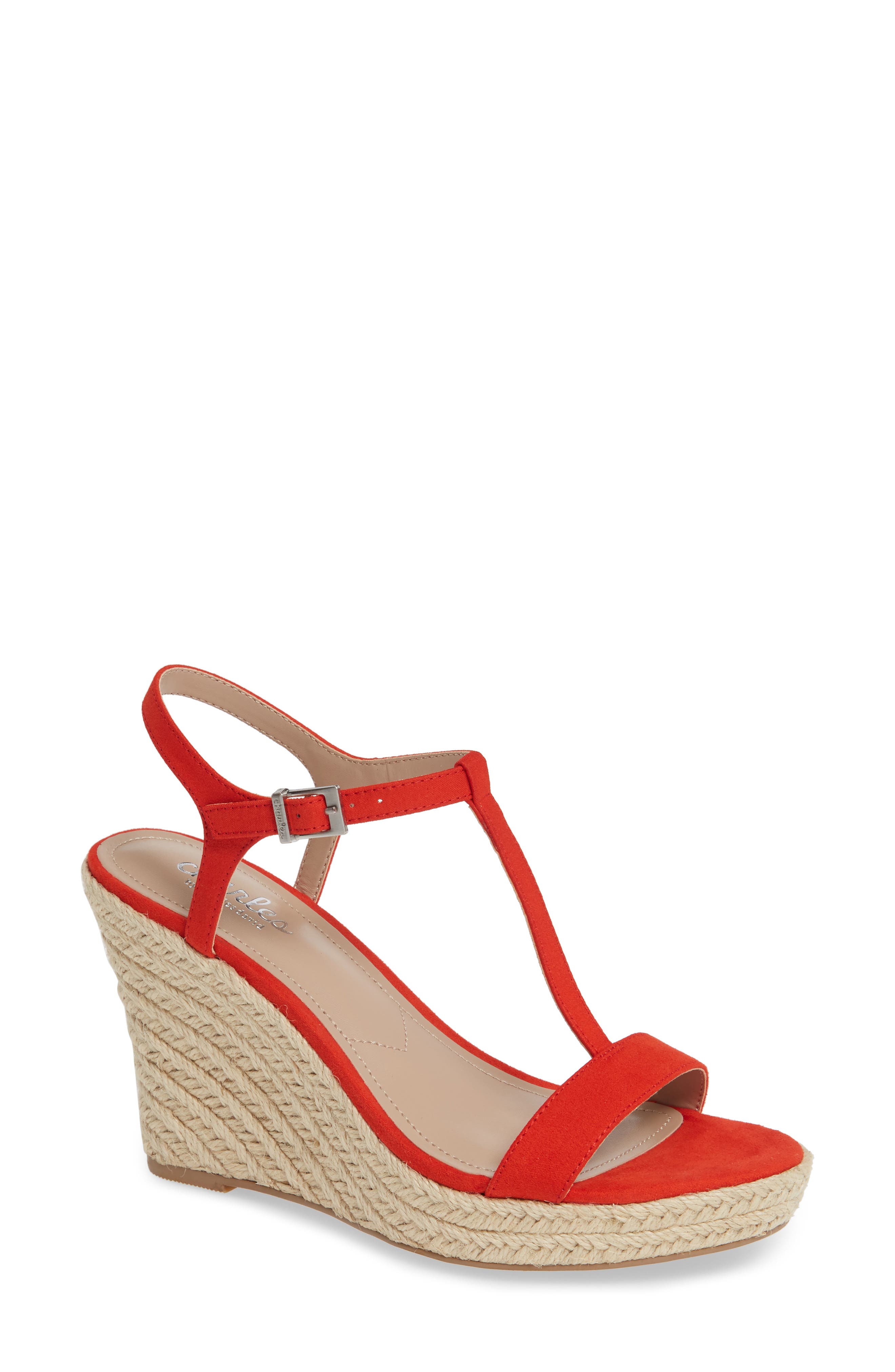 Charles By Charles David Lili T-Strap Wedge Sandal- Red