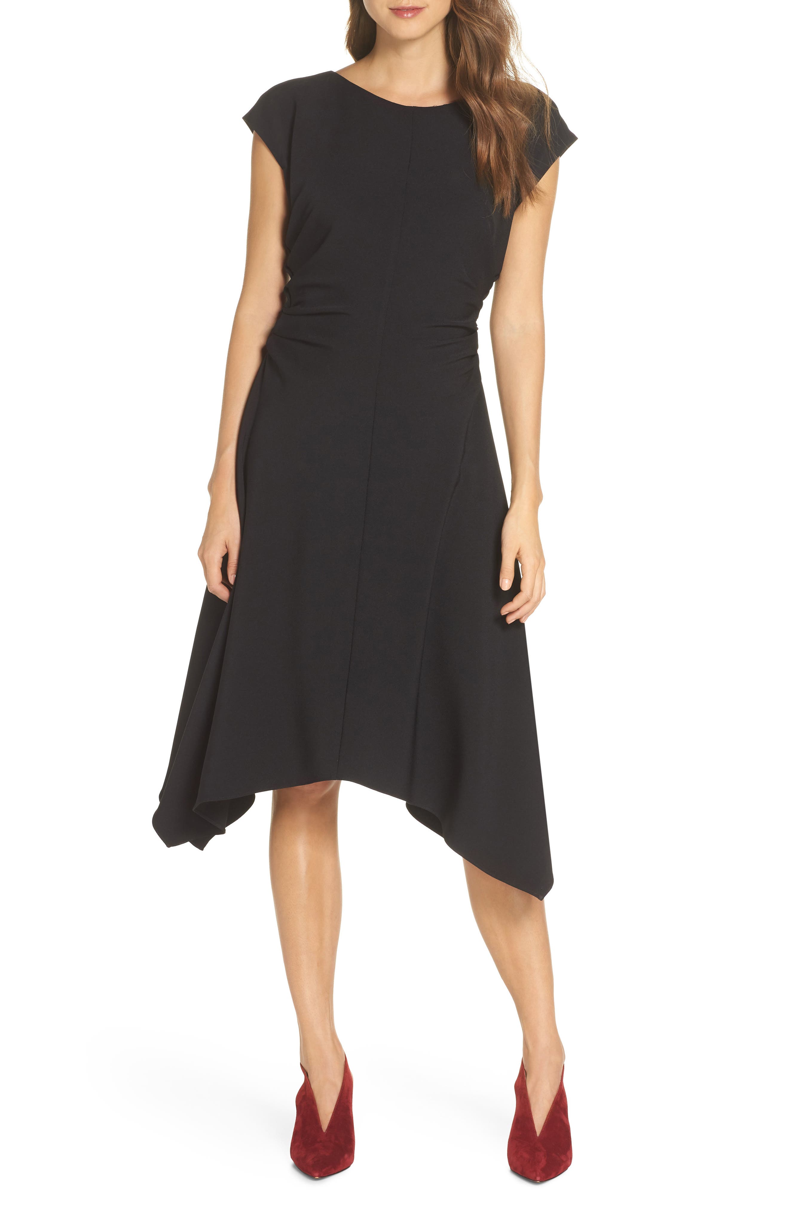 Julia Jordan Ruched Stretch Crepe Fit & Flare Dress, Black