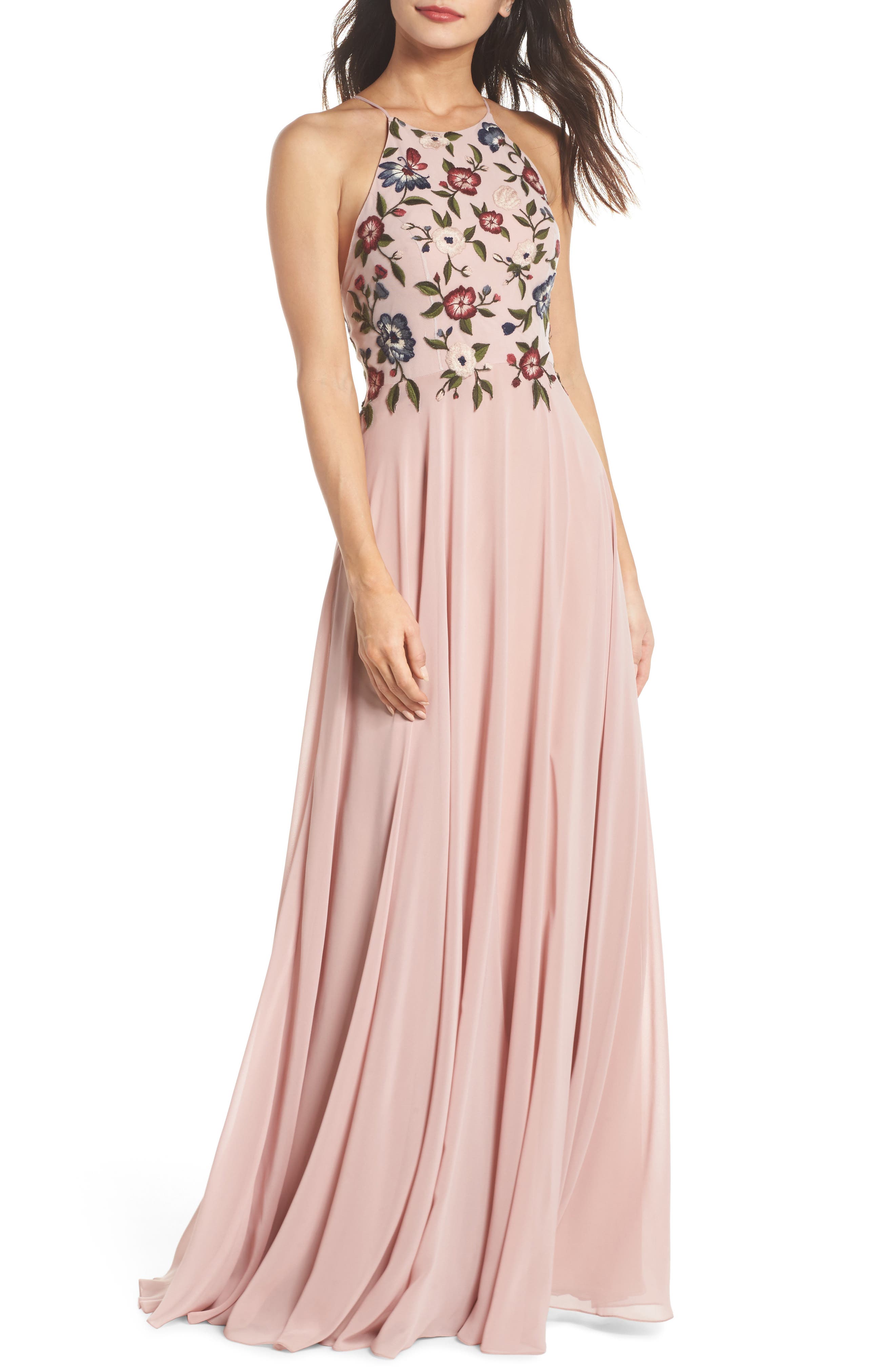 Jenny Yoo Sophie Embroidered Luxe Chiffon Gown, Pink