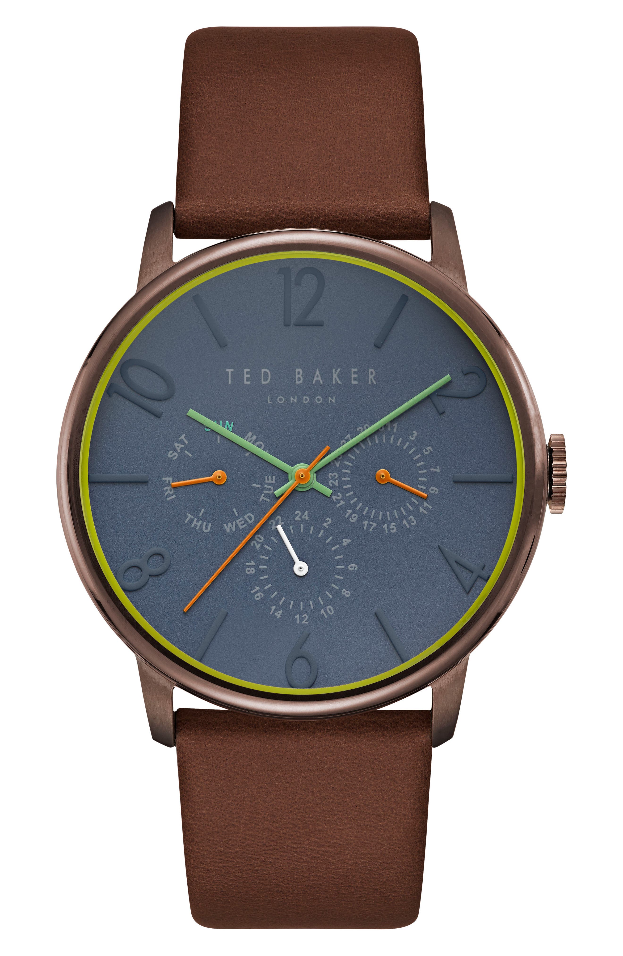 Ted Baker London James Multifunction Leather Strap Watch, 42Mm