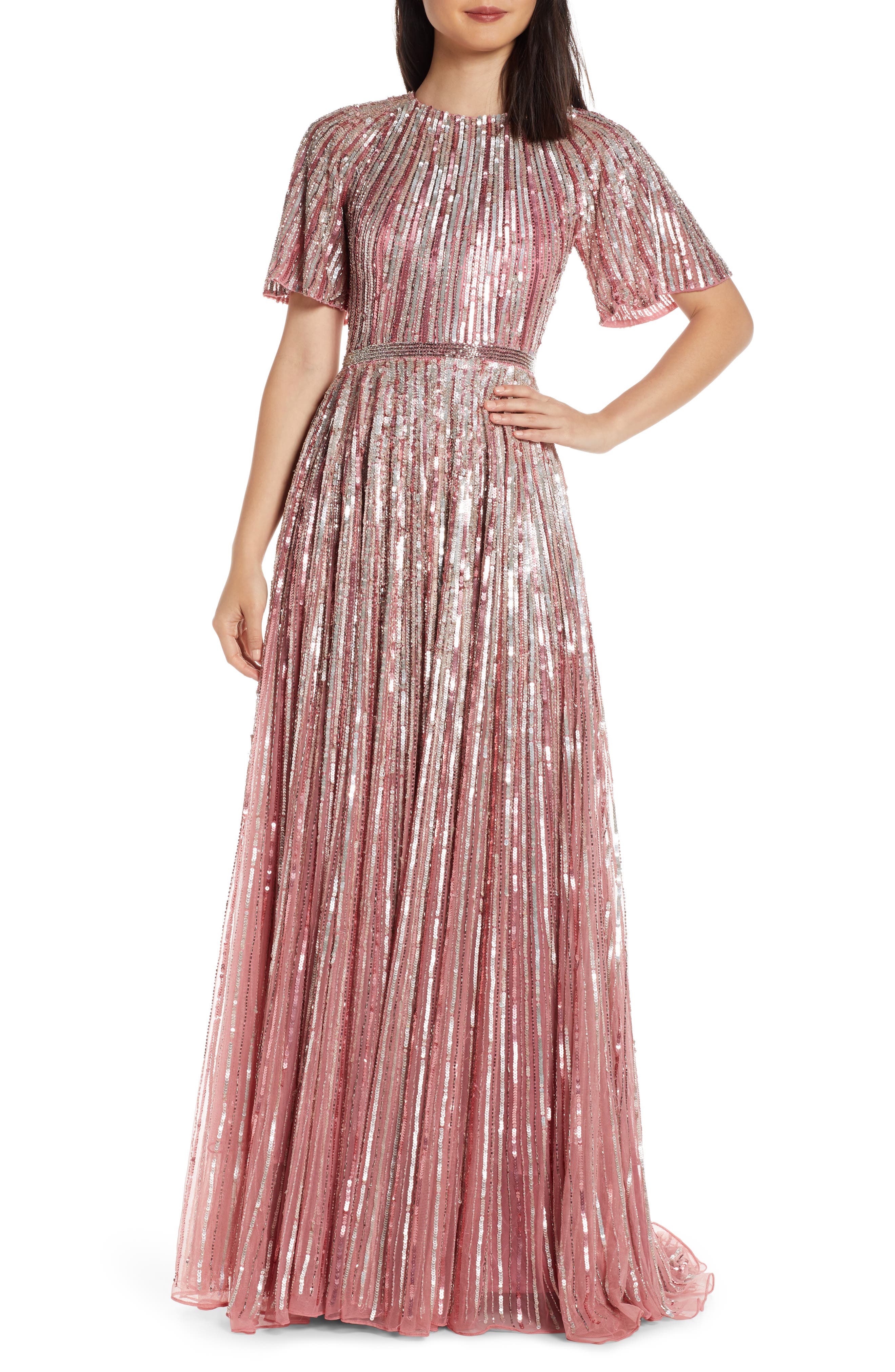 MAC Duggal Sequin Stripe Gown, Pink