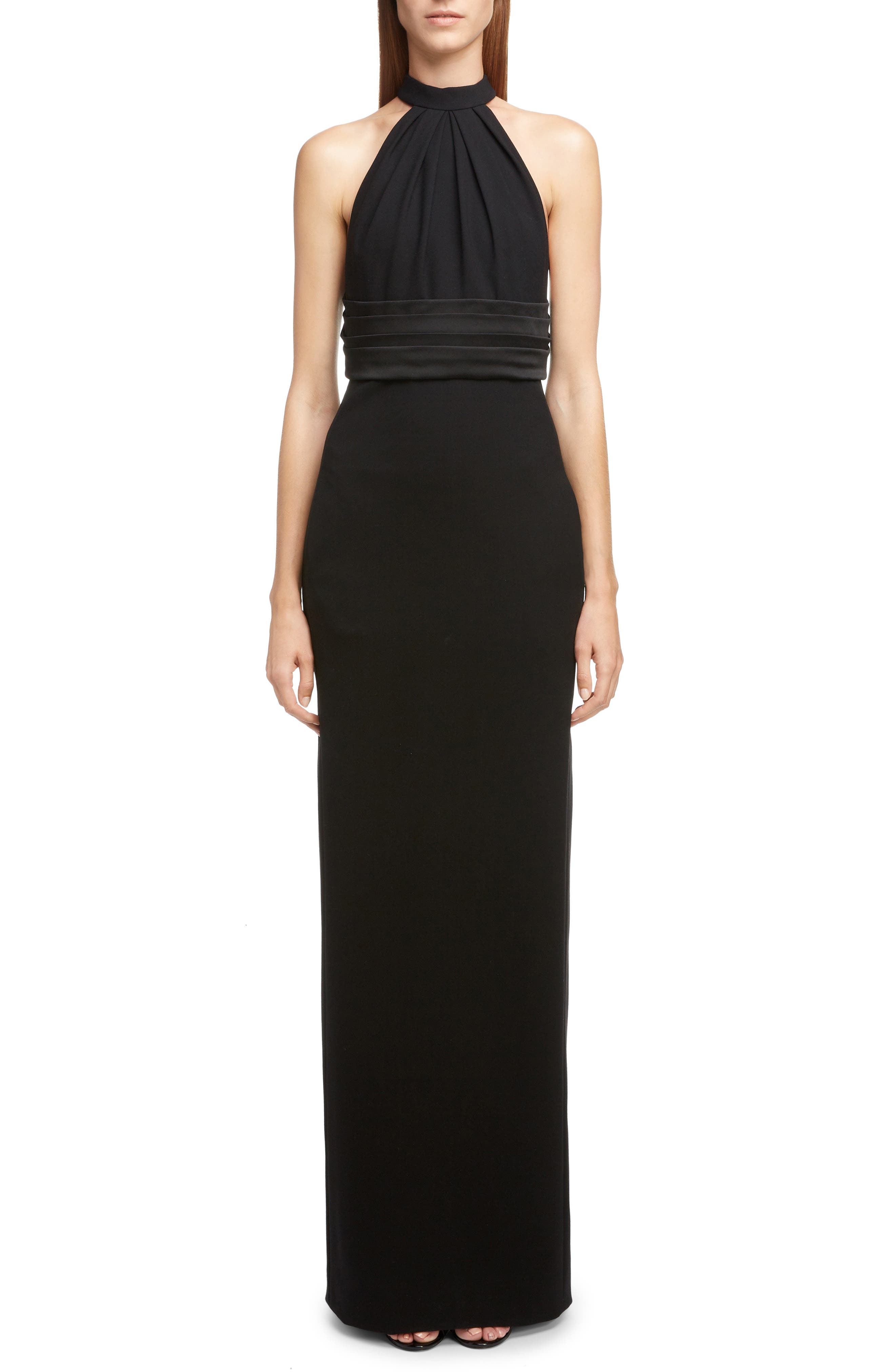 Saint Laurent Wool Halter Gown, 8 FR - Black
