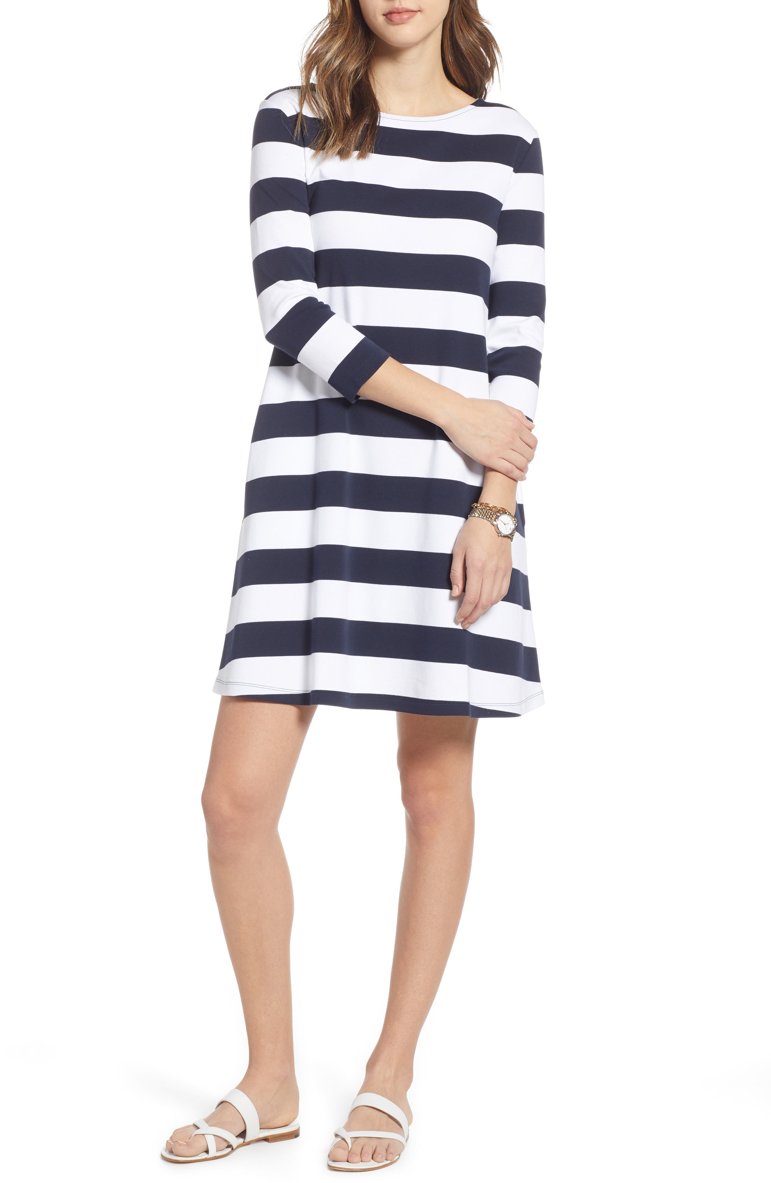 Petite 1901 Tie Back Stripe Knit Dress, Blue