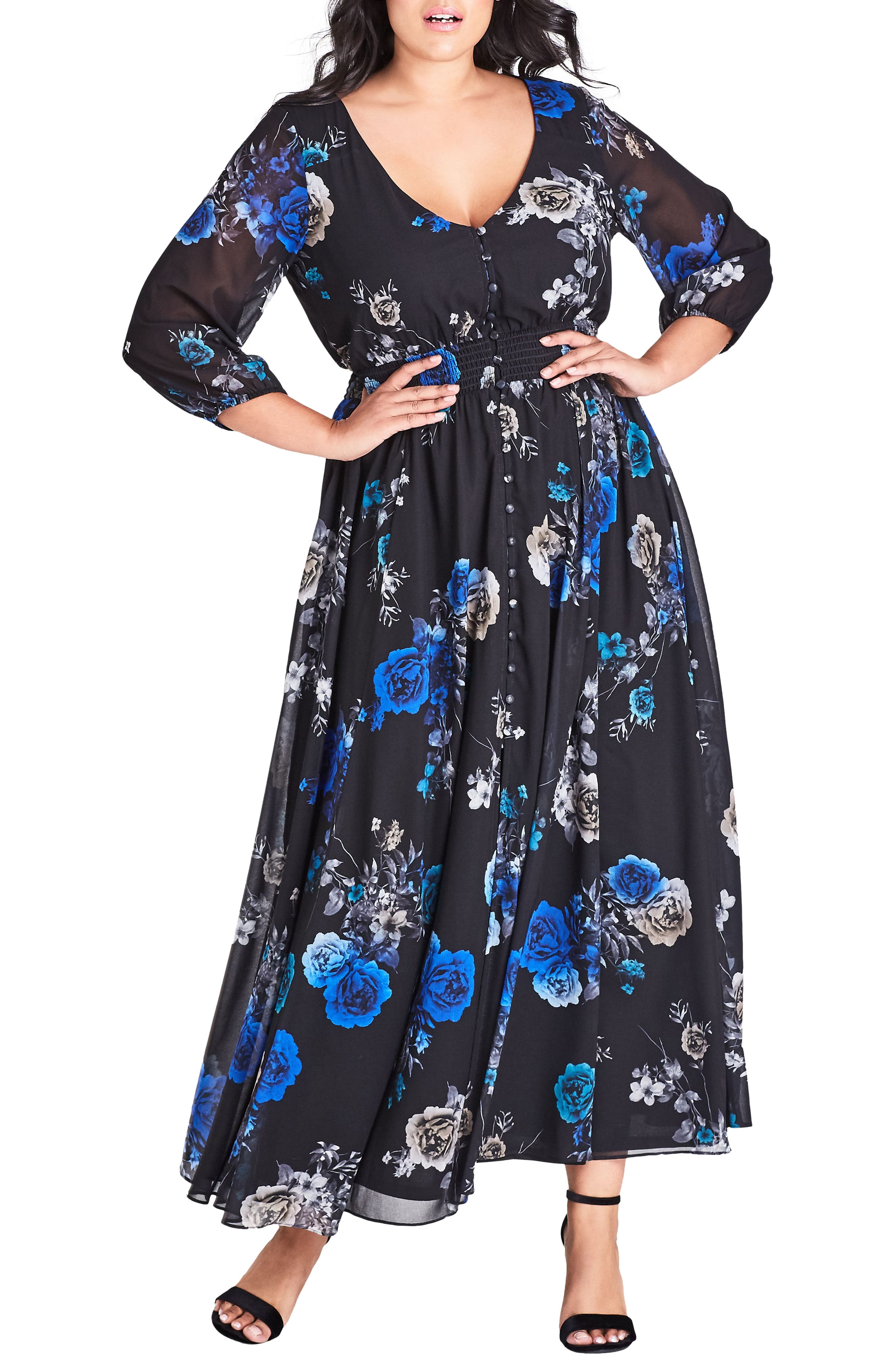 Plus Size City Chic Electric Floral Print Maxi Dress