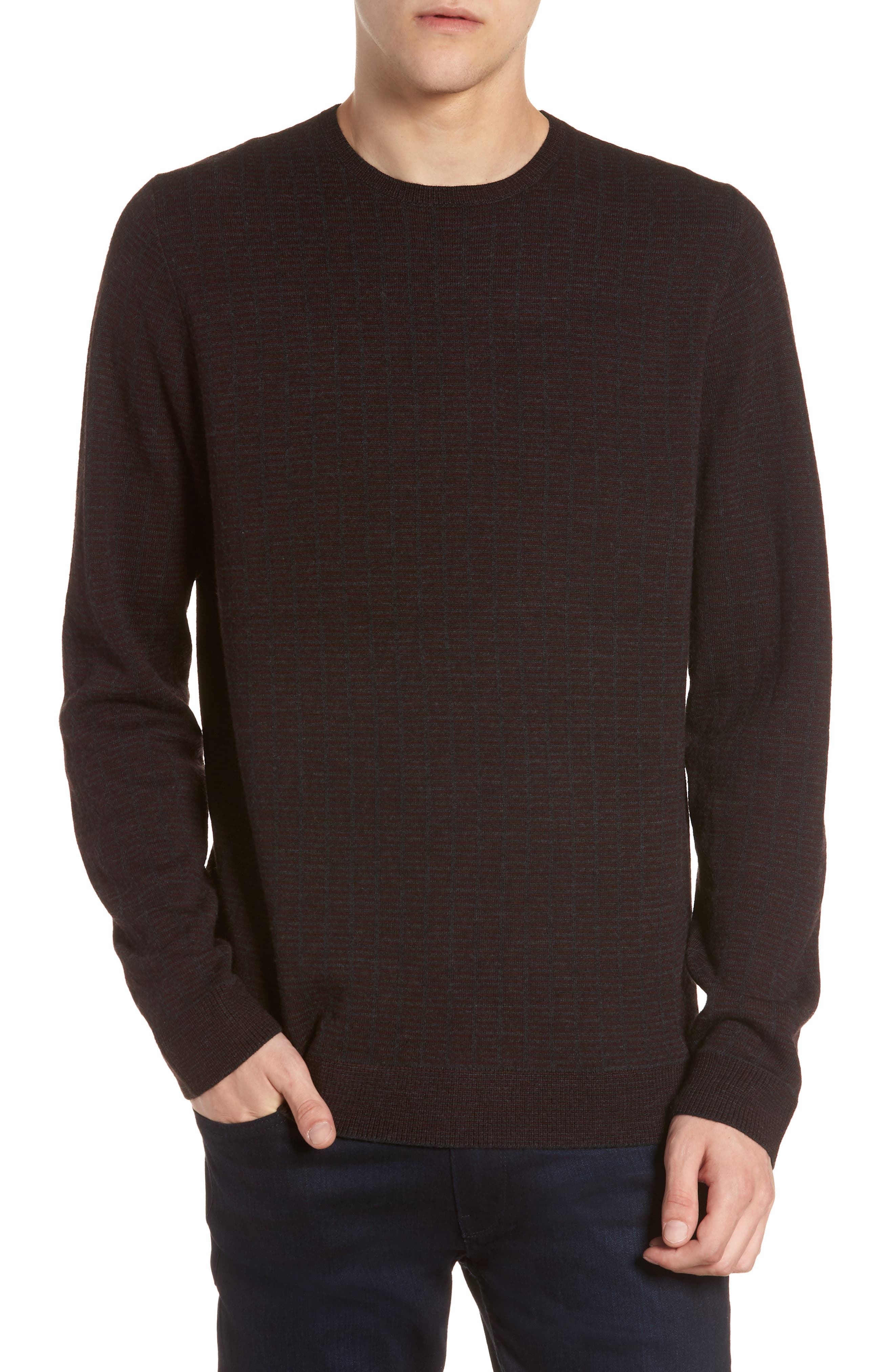 Calibrate Grid Crewneck Sweater, Burgundy