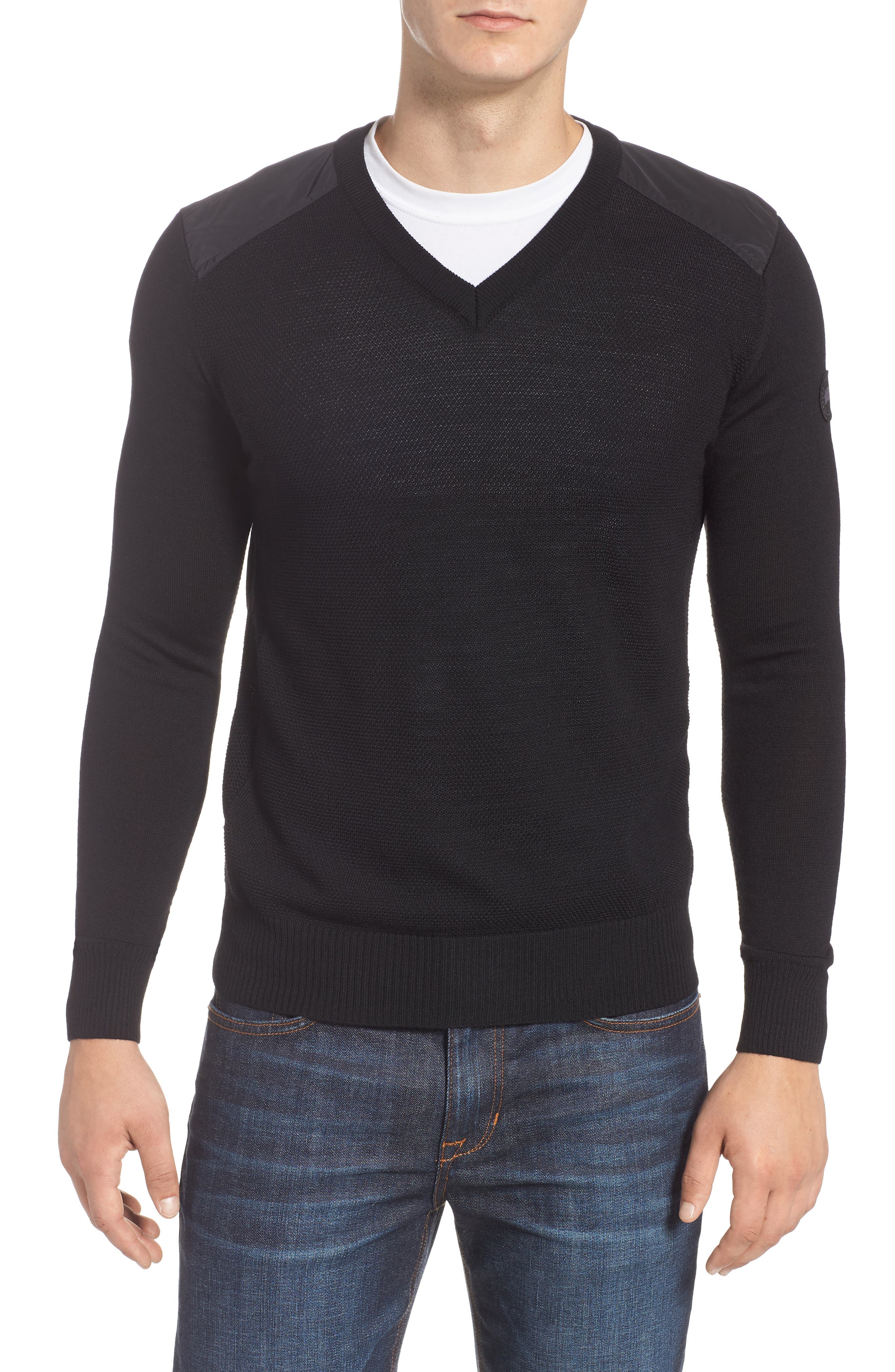 Canada Goose Mcleod V-Neck Regular Fit Merino Wool Sweater, Black