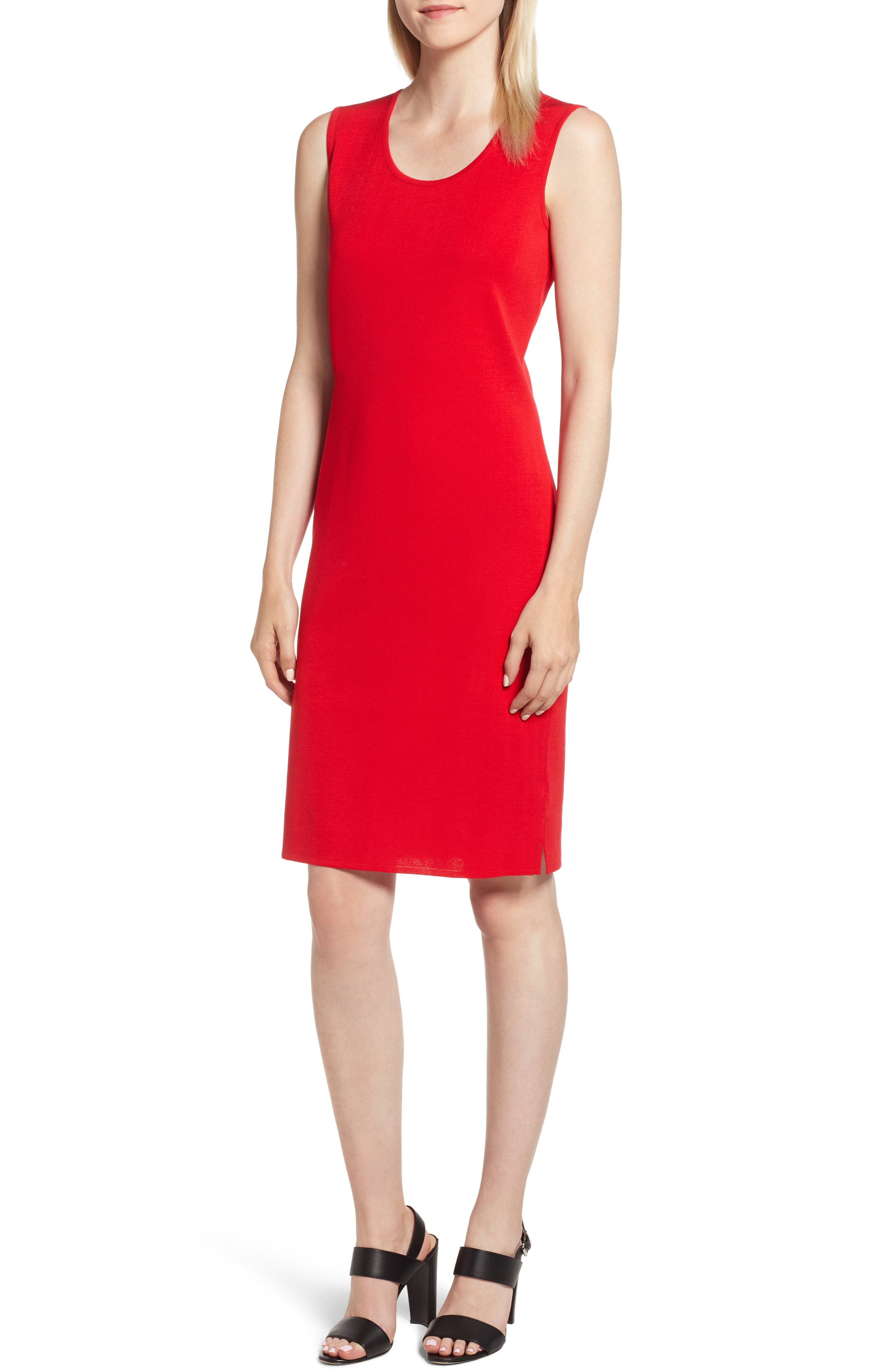 Ming Wang Knit Sheath Dress, Red