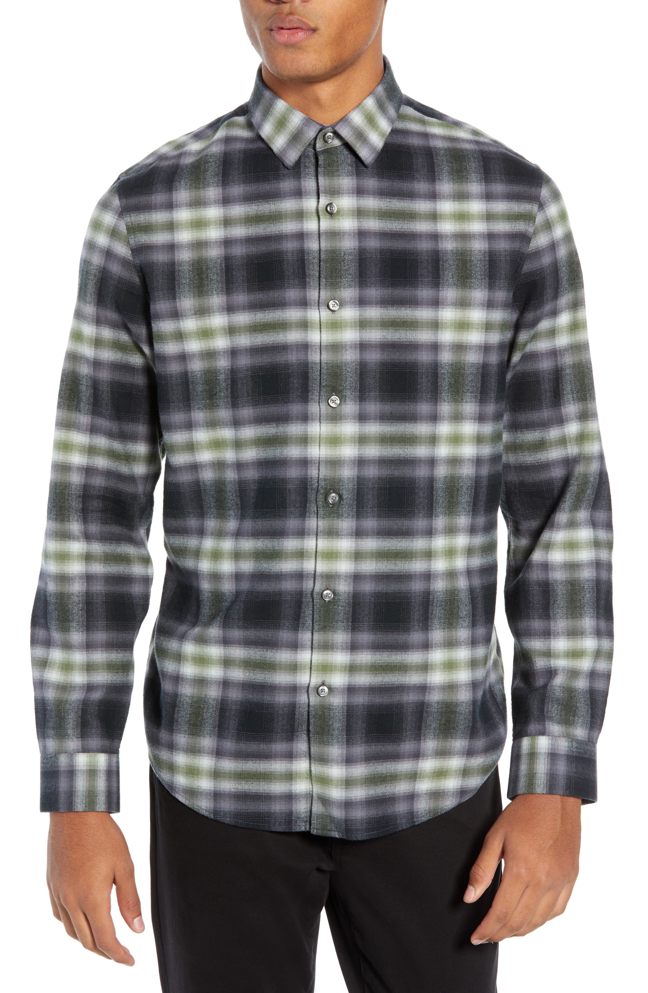 Calibrate Plaid Flannel Sport Shirt, Black