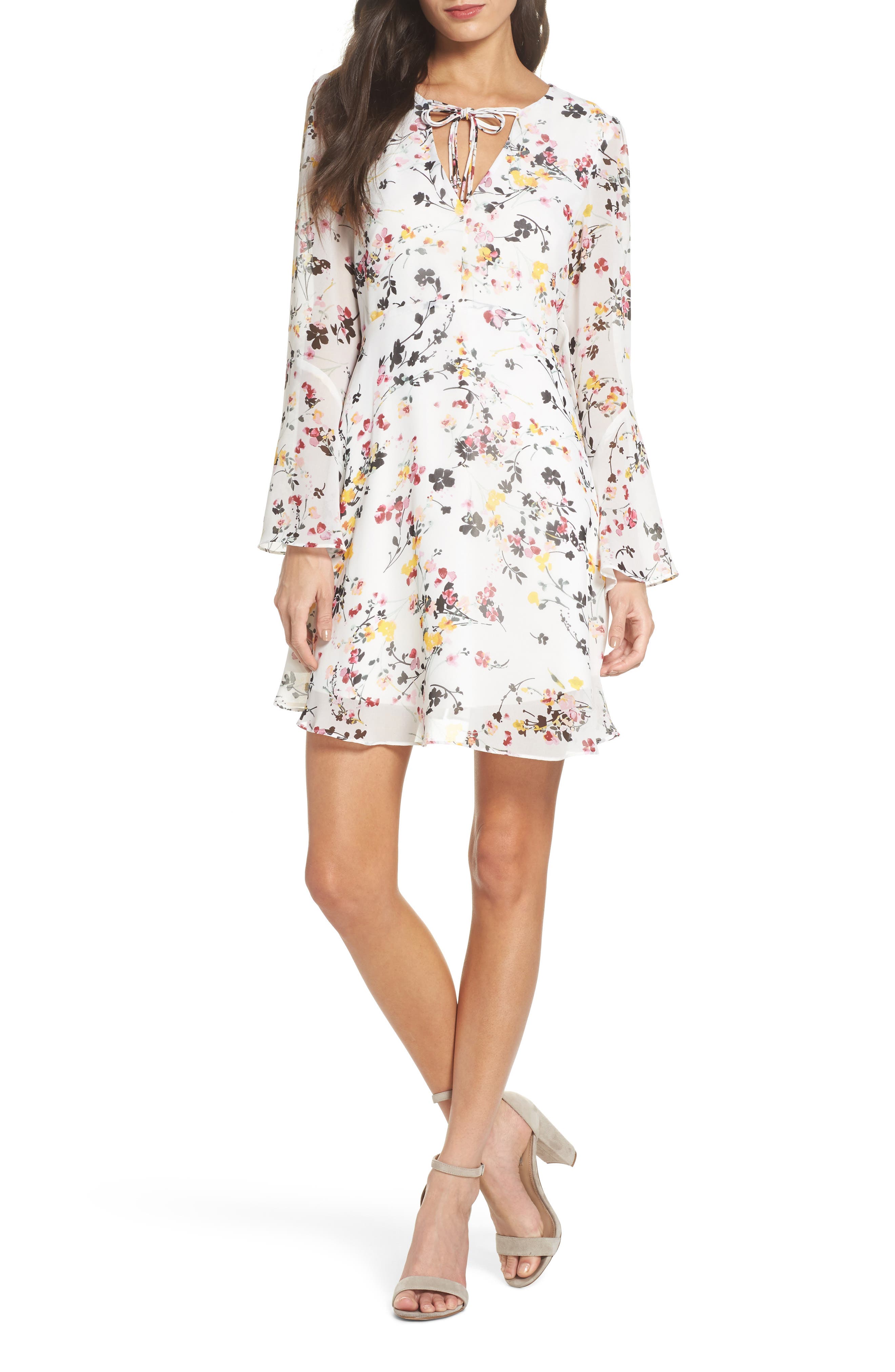 Sam Edelman Bell Sleeve A-Line Dress, White