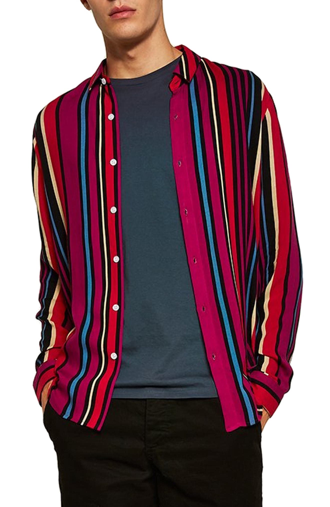 Topman Stripe Classic Fit Sport Shirt, Pink