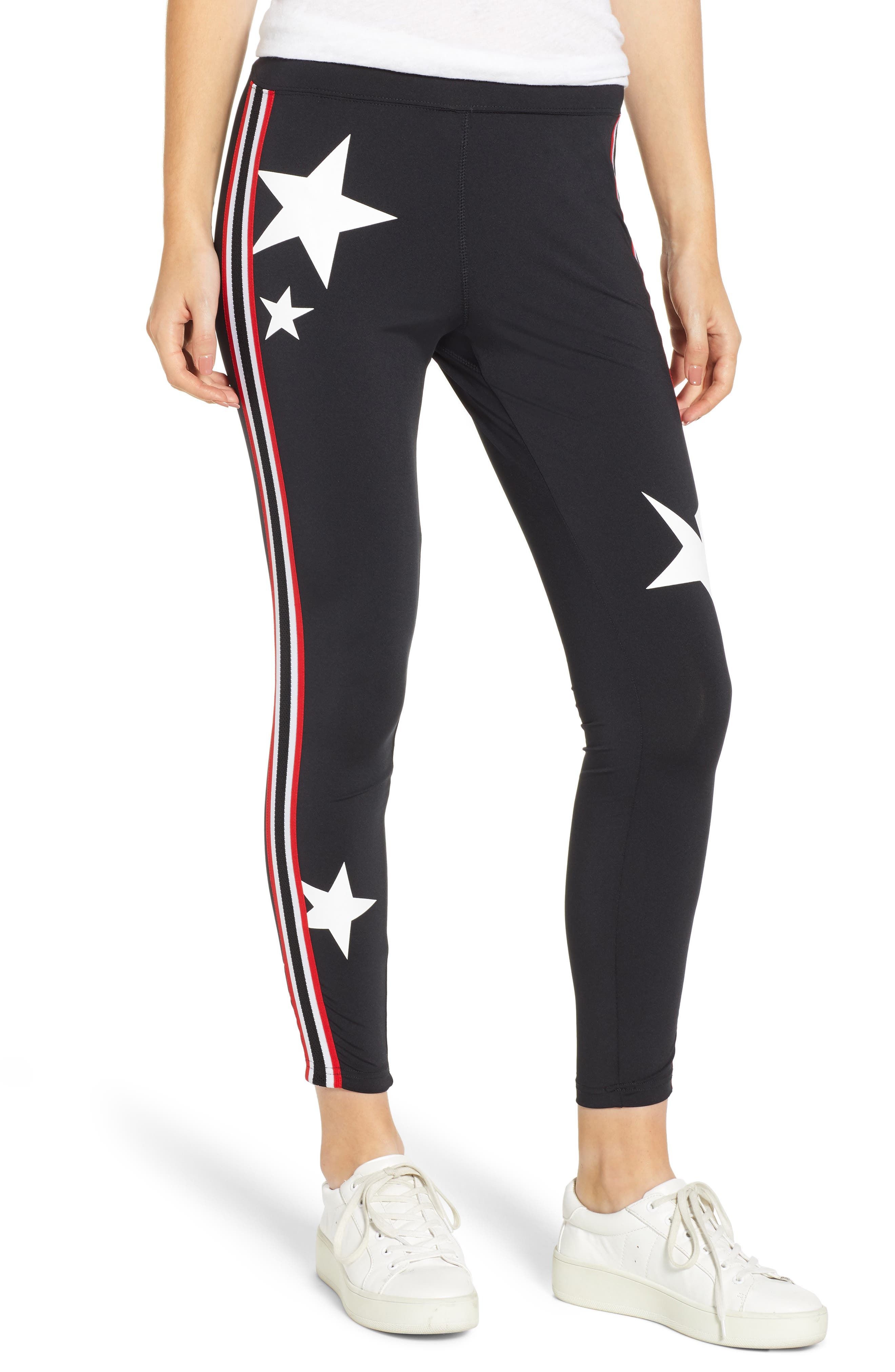 Pam & Gela Star & Stripe Leggings, Size Petite - Black