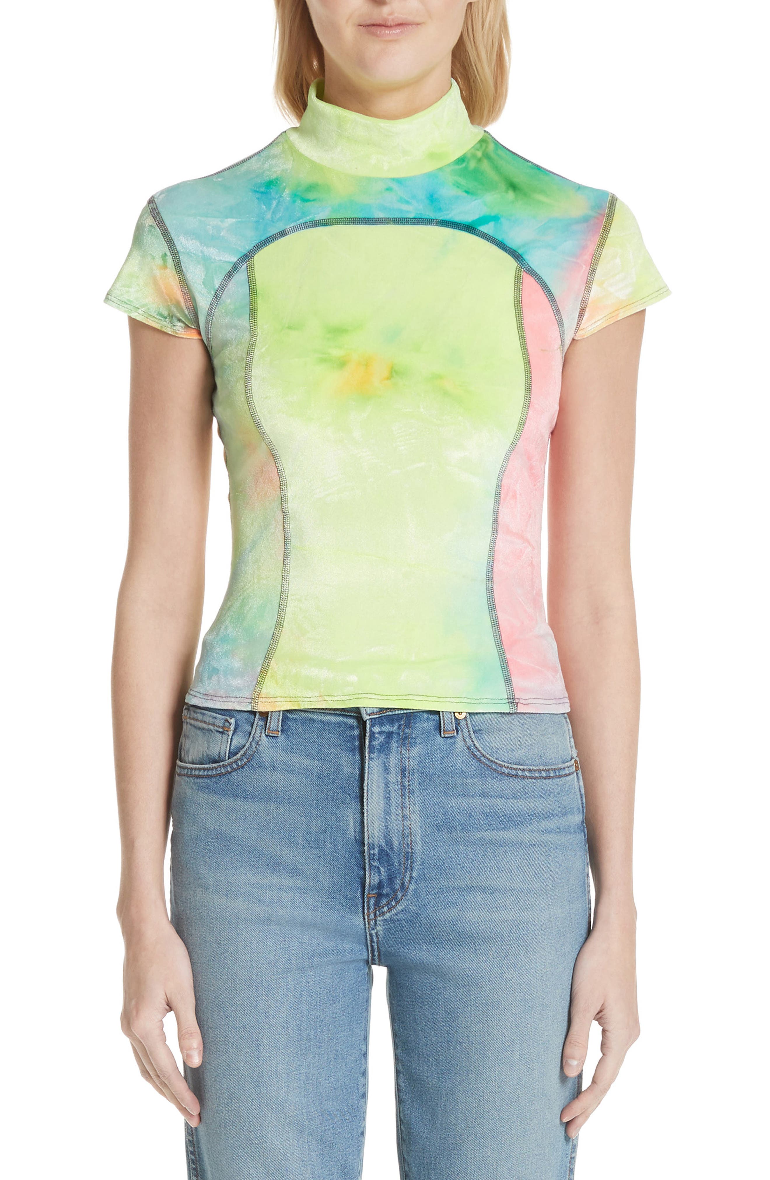 Eckhaus Latta Tie Dye Mock Neck Tee, Yellow