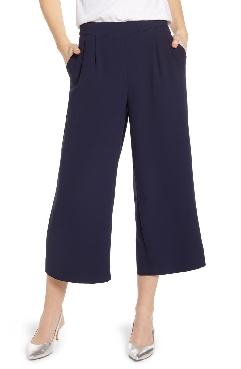 J.CREW Wide Leg Crop Pants, Main, color, NAVY