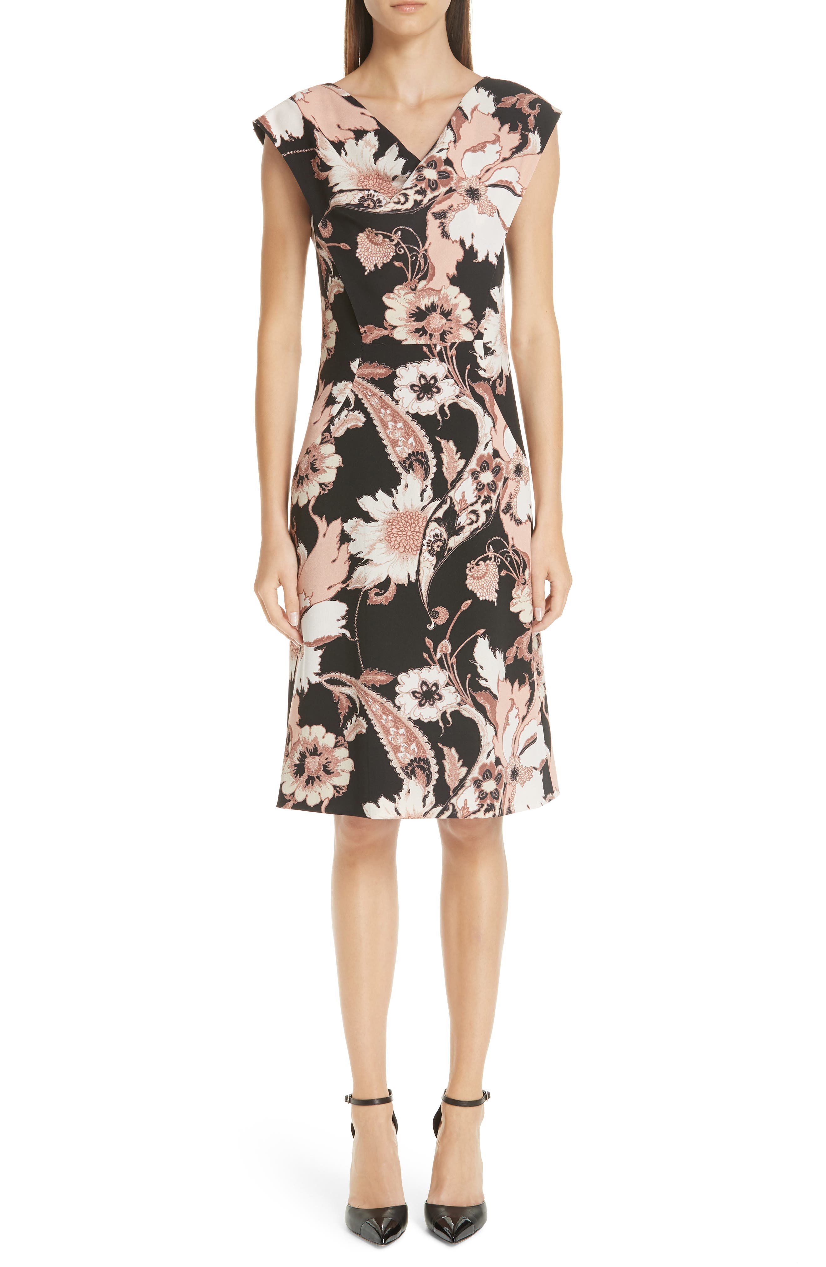 Etro Floral Print Crepe Cady Dress, 8 IT - Black