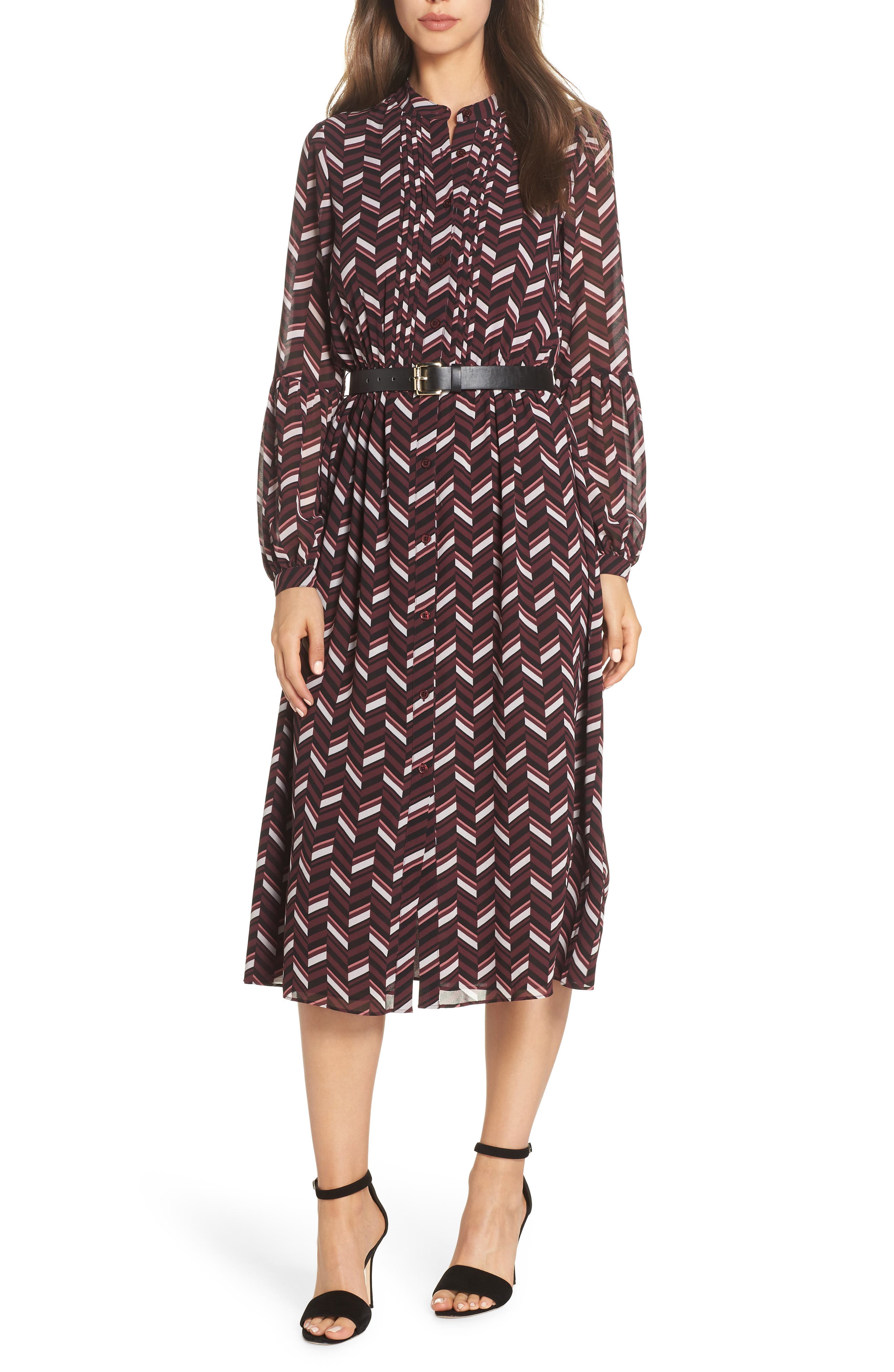 Michael Michael Kors Chevron Belted Midi Dress, Pink
