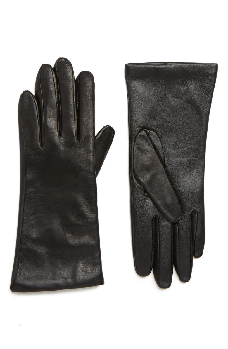 Cashmere Lined Leather Touchscreen Gloves, Main, color, BLACK
