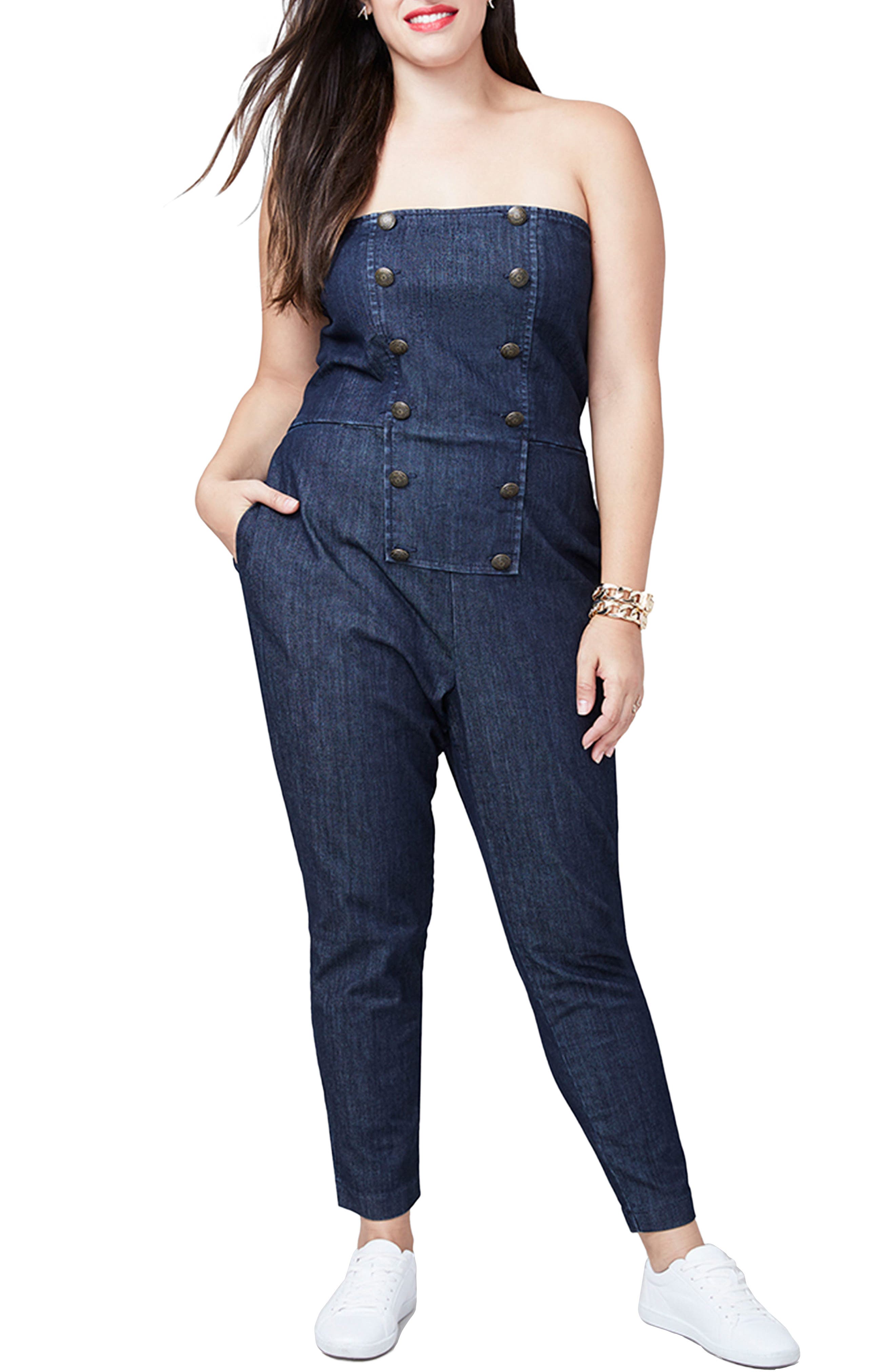 RACHEL Rachel Roy Strapless Denim Jumpsuit (Plus Size) Nordstrom