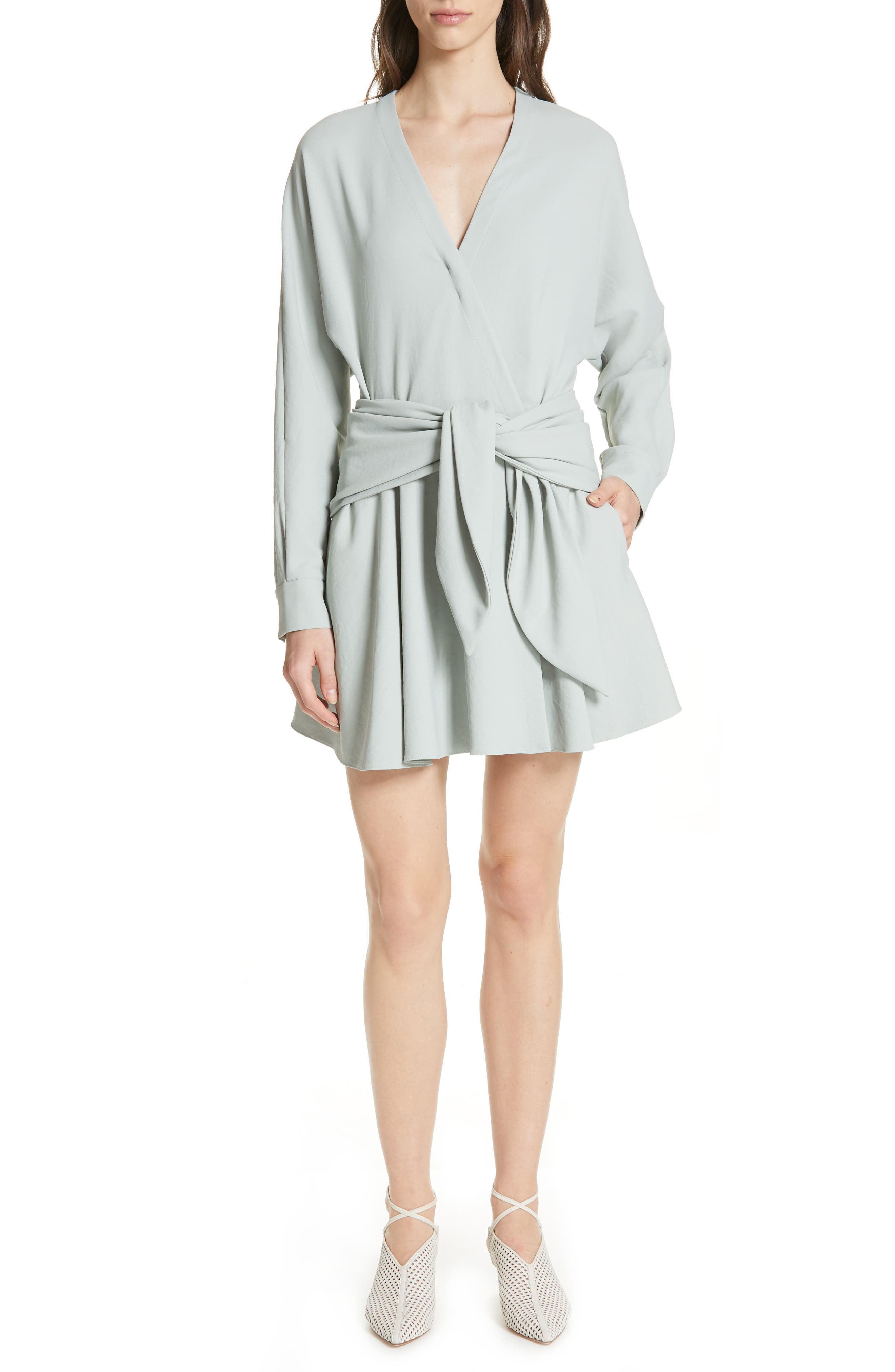 Tibi Chalky Drape Faux Wrap Dress, Green