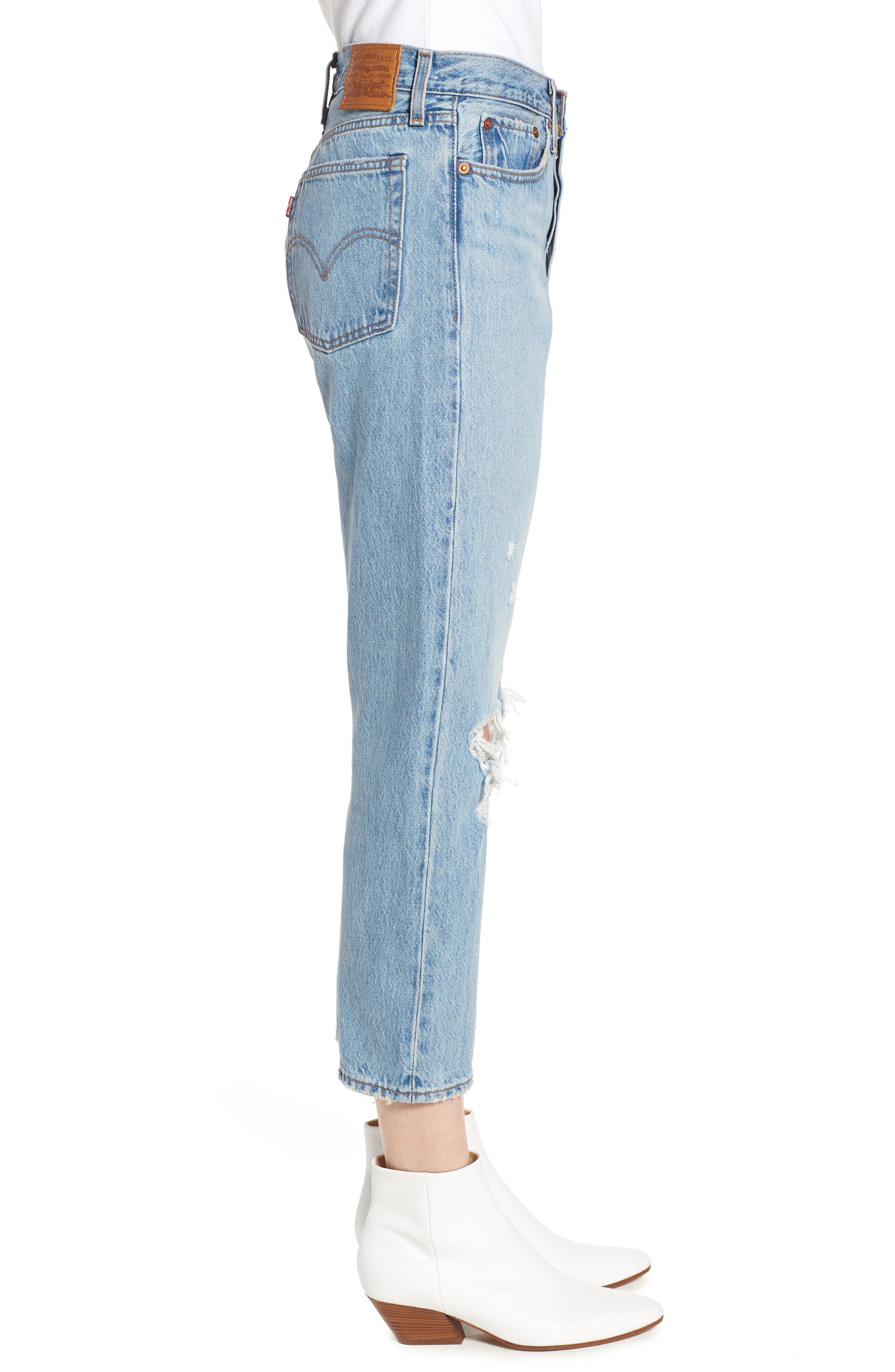 wedgie high waist ripped crop straight leg jeans