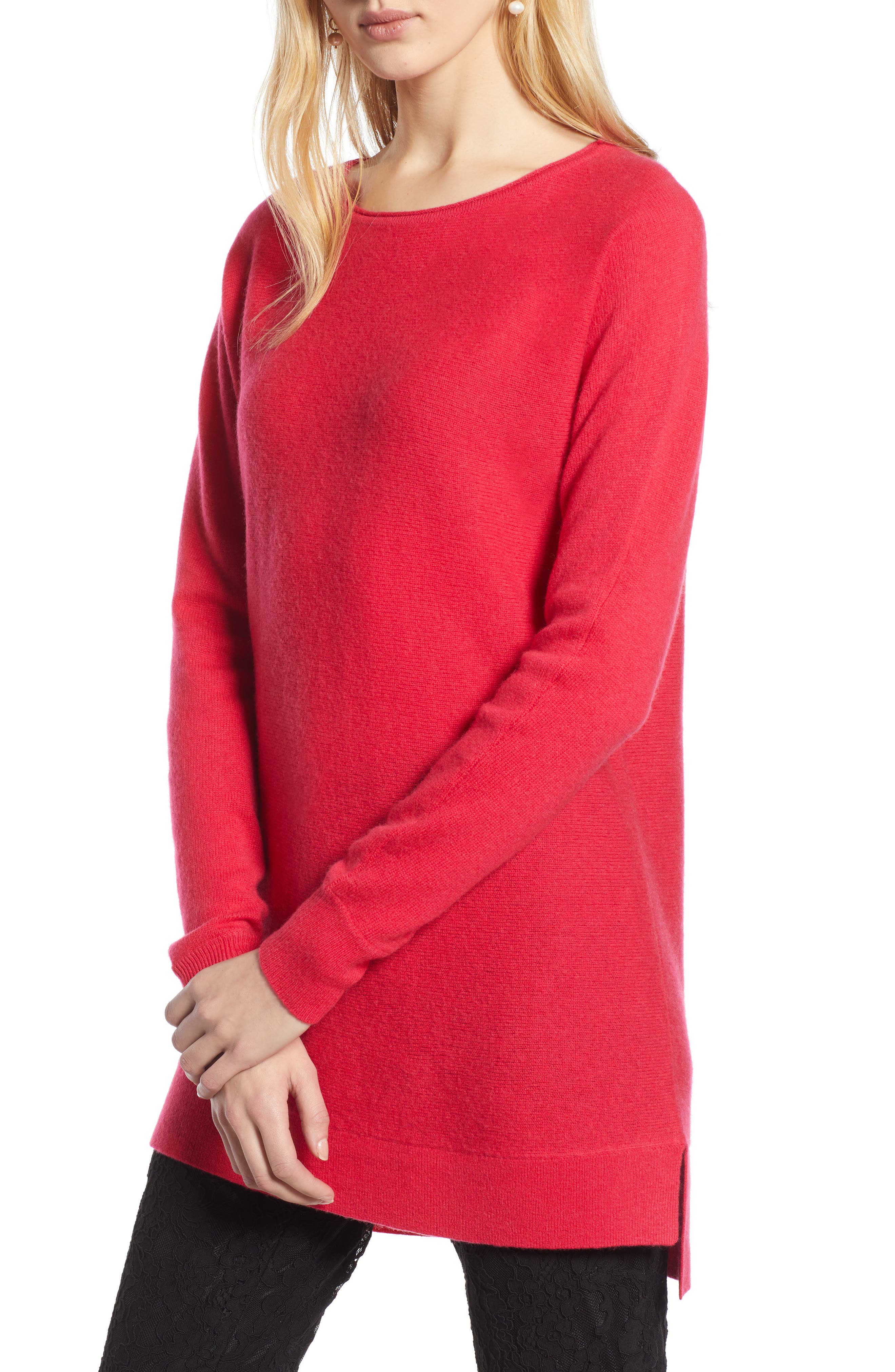 Halogen High/low Wool & Cashmere Tunic Sweater, Pink