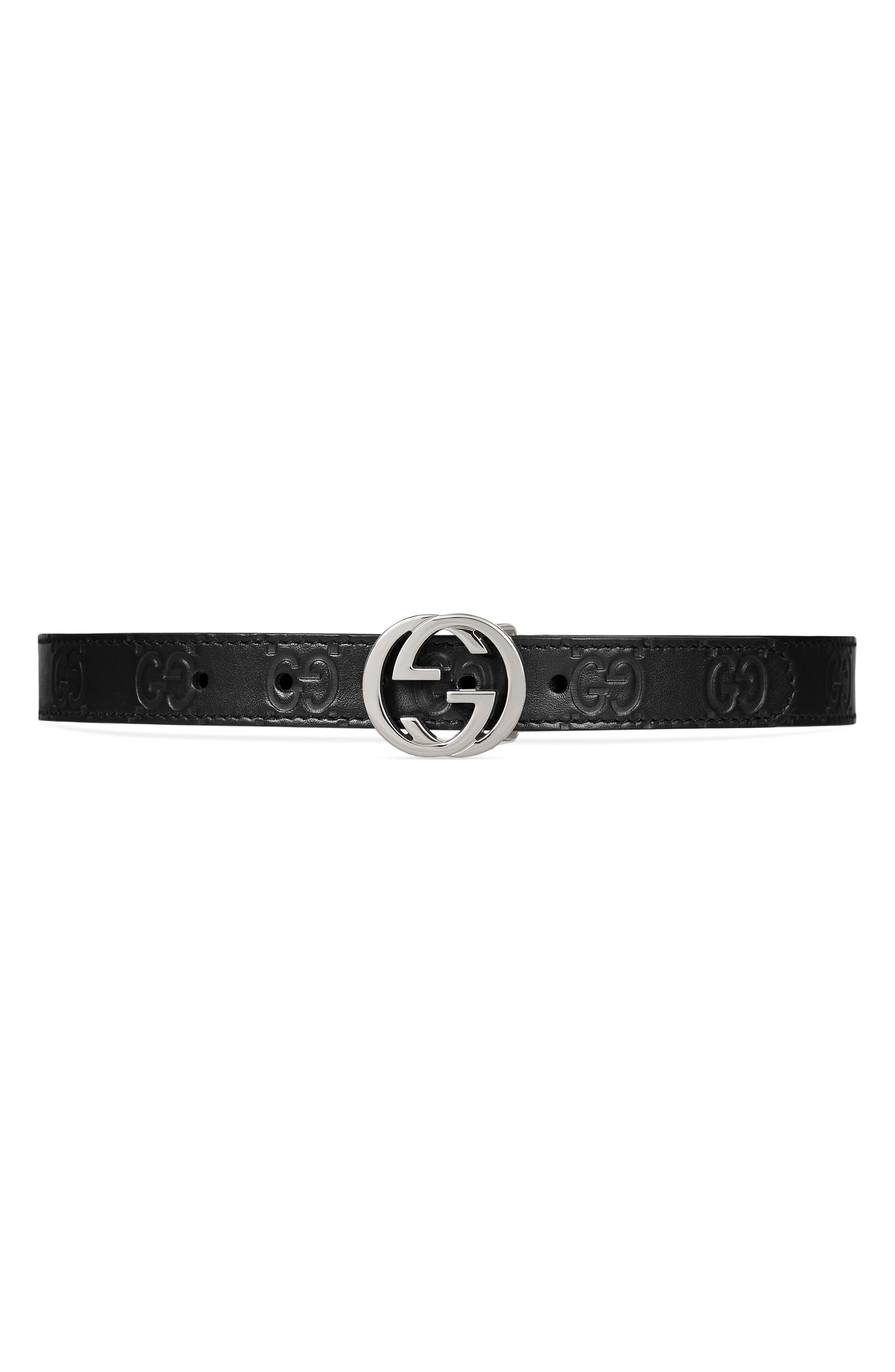 Gucci Signature Leather Belt, Size M (4-6y) - Nero