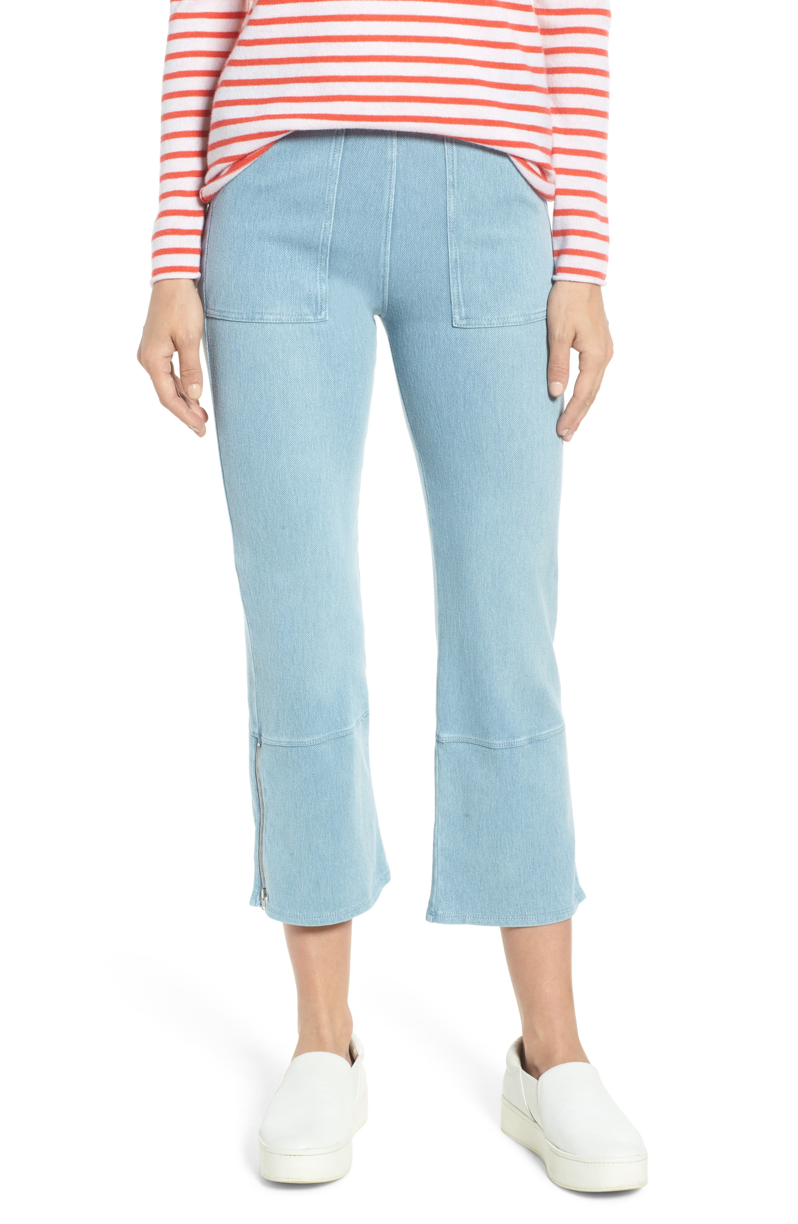 Lysse Seamed Flare Leg Crop Denim Leggings, Blue