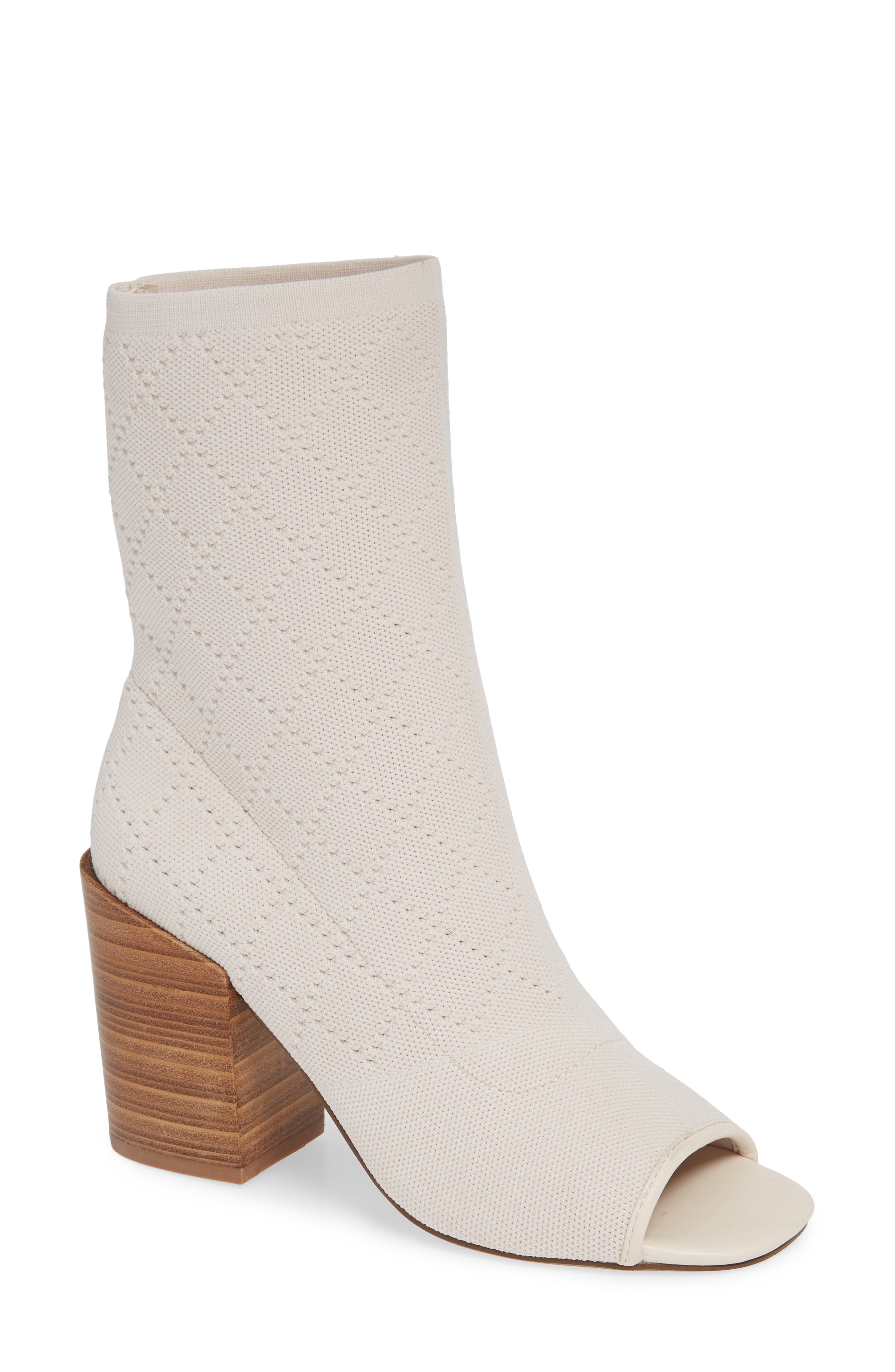 Kelsi Dagger Brooklyn Macey Knit Peep Toe Bootie, White