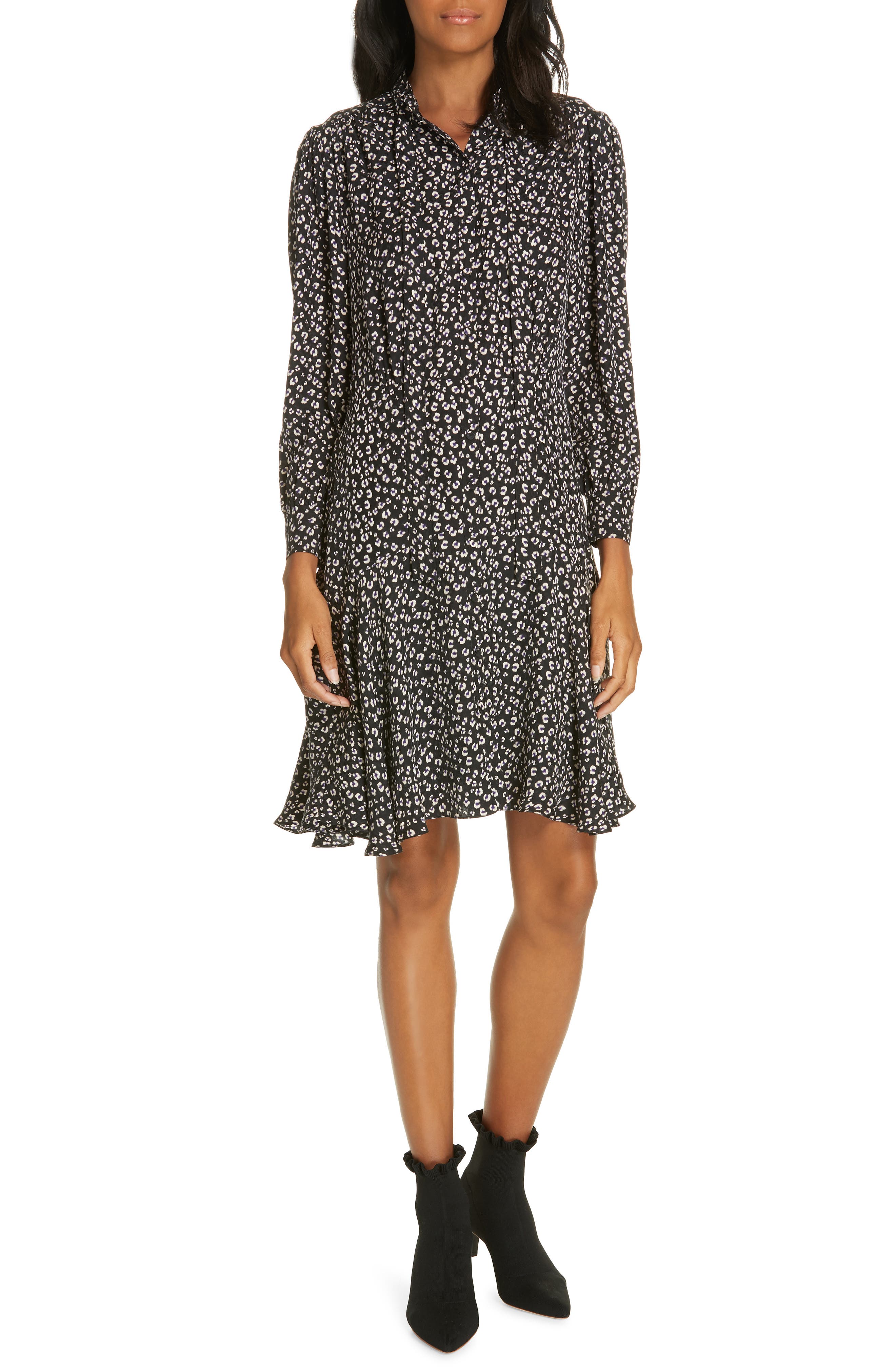 Rebecca Taylor Cheetah Print Silk Dress, Black