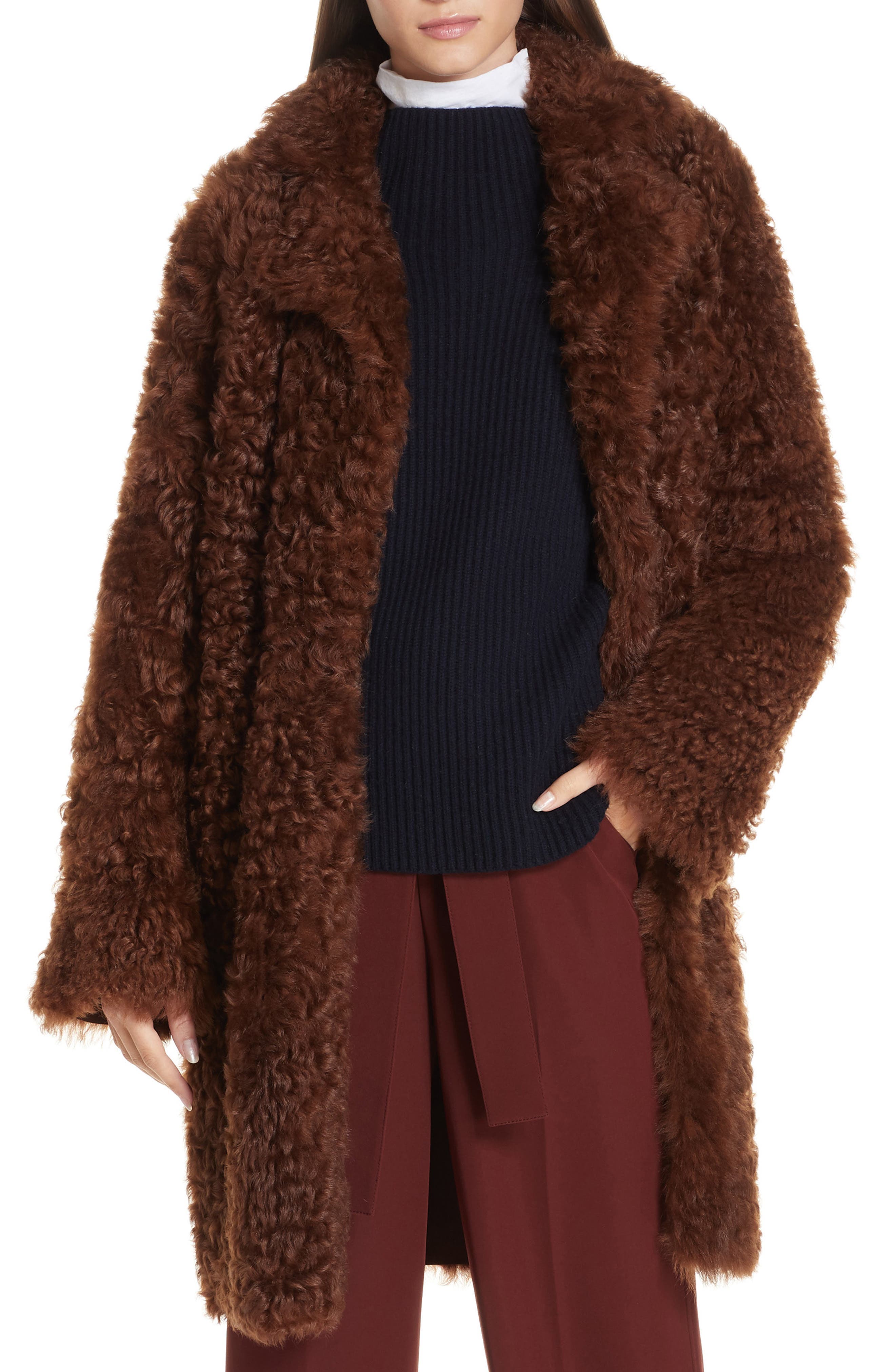 Vince Reversible Genuine Shearling Coat, Brown