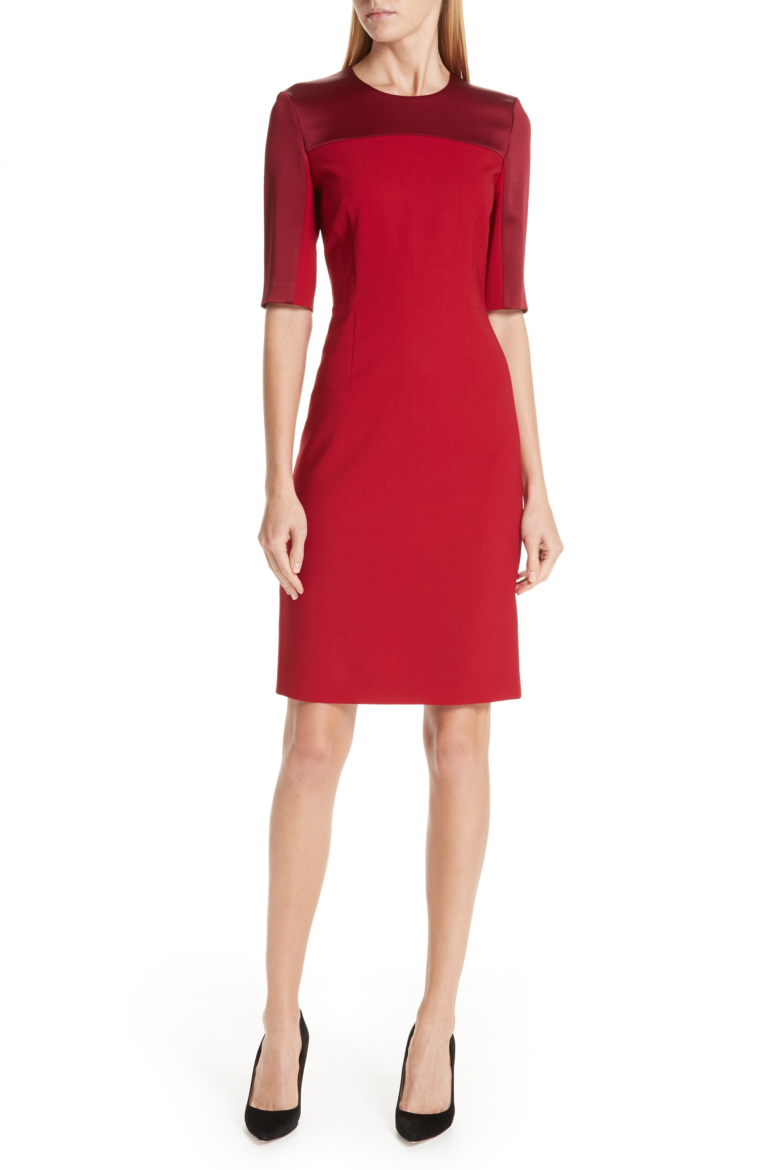 Boss Danufa Stretch Wool Sheath Dress Red