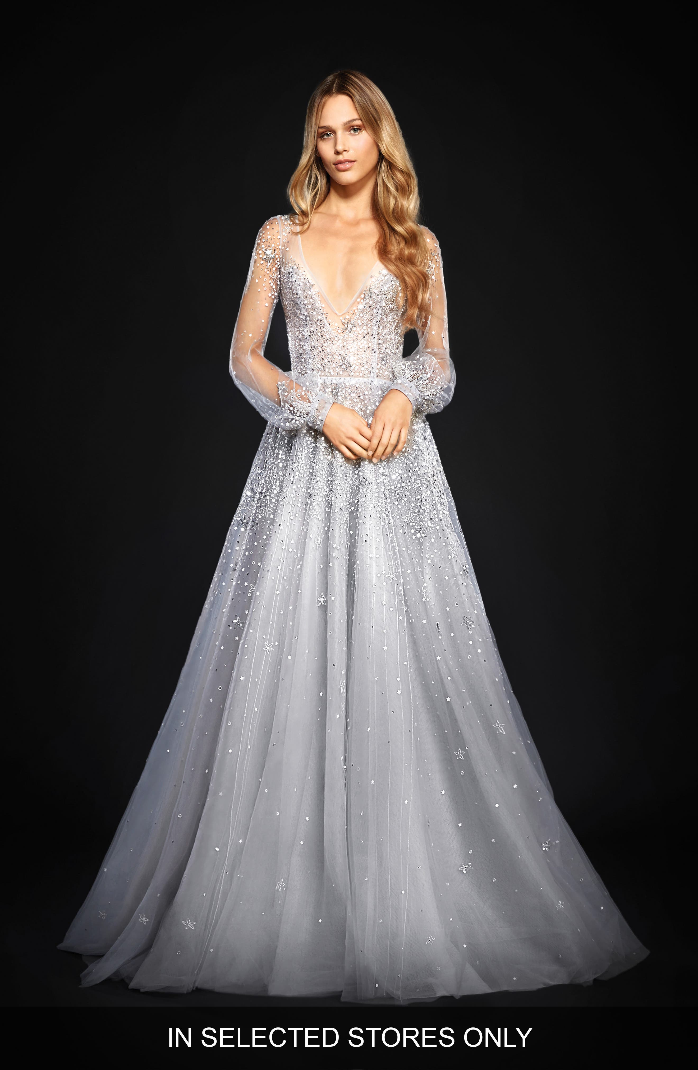 Hayley Paige Lumi Embellished Long Sleeve Tulle Ballgown