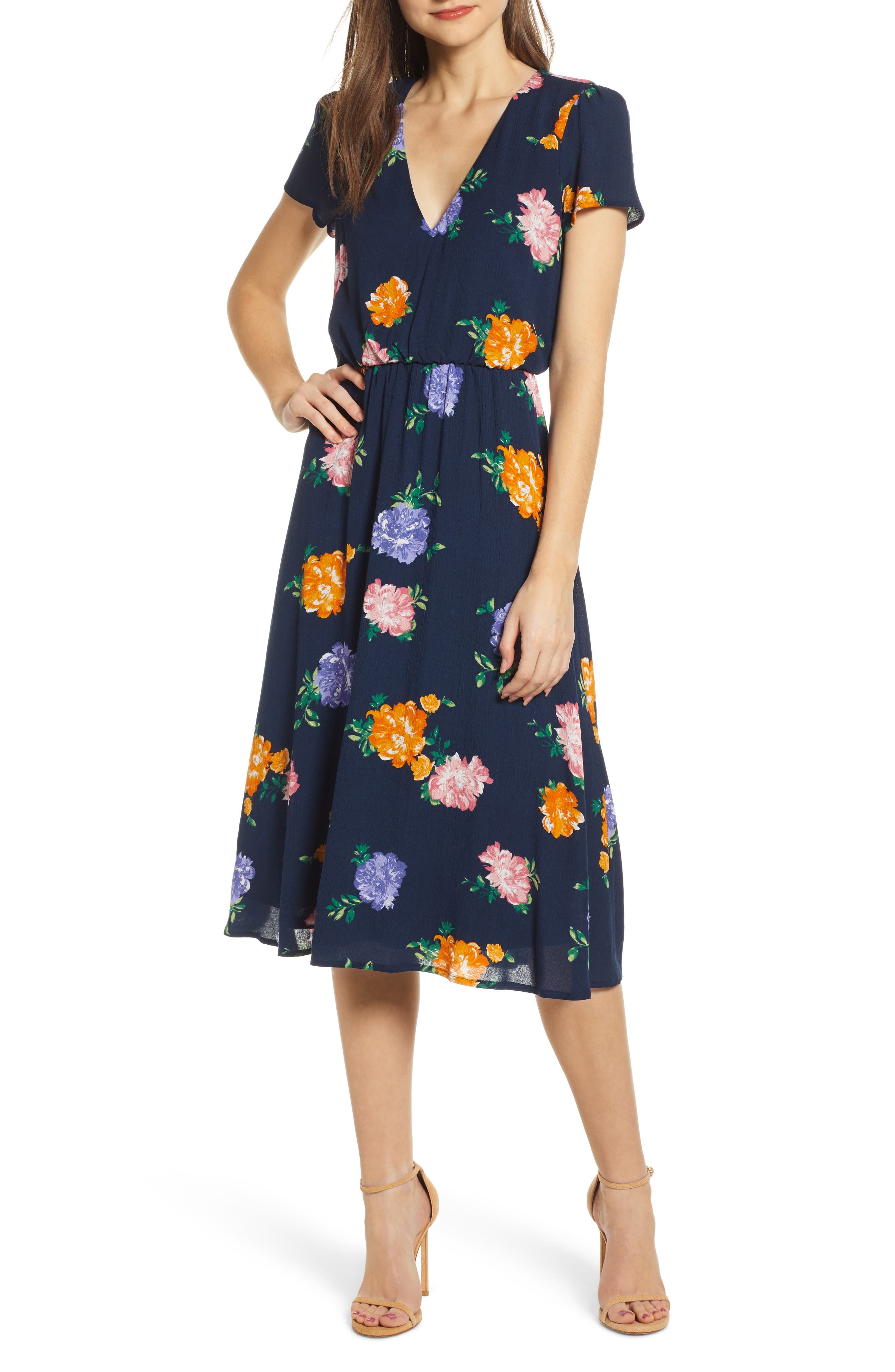 Wayf Blouson Midi Dress, Blue