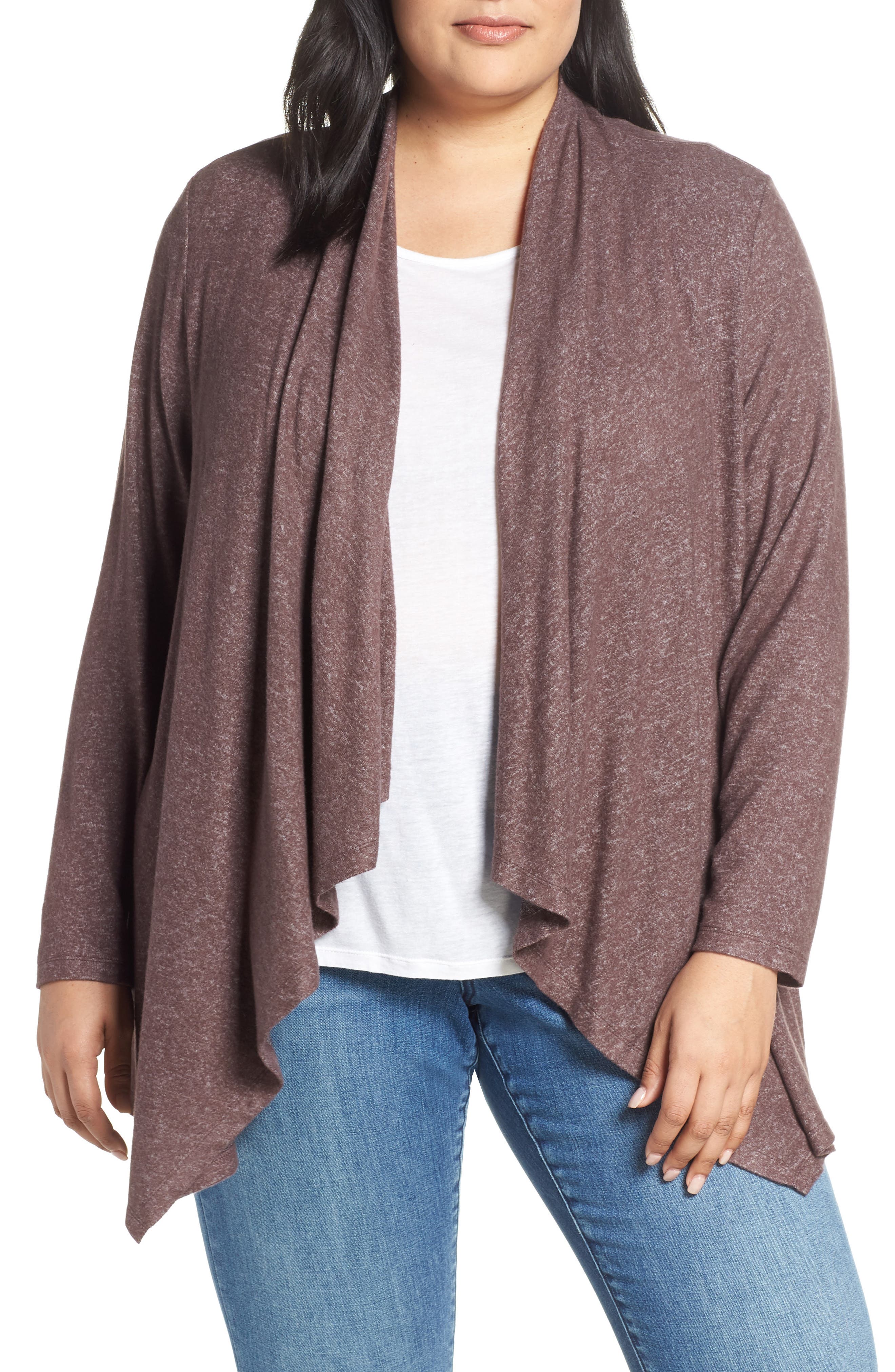 Plus Size Bobeau Amie Waterfall Cardigan, Purple