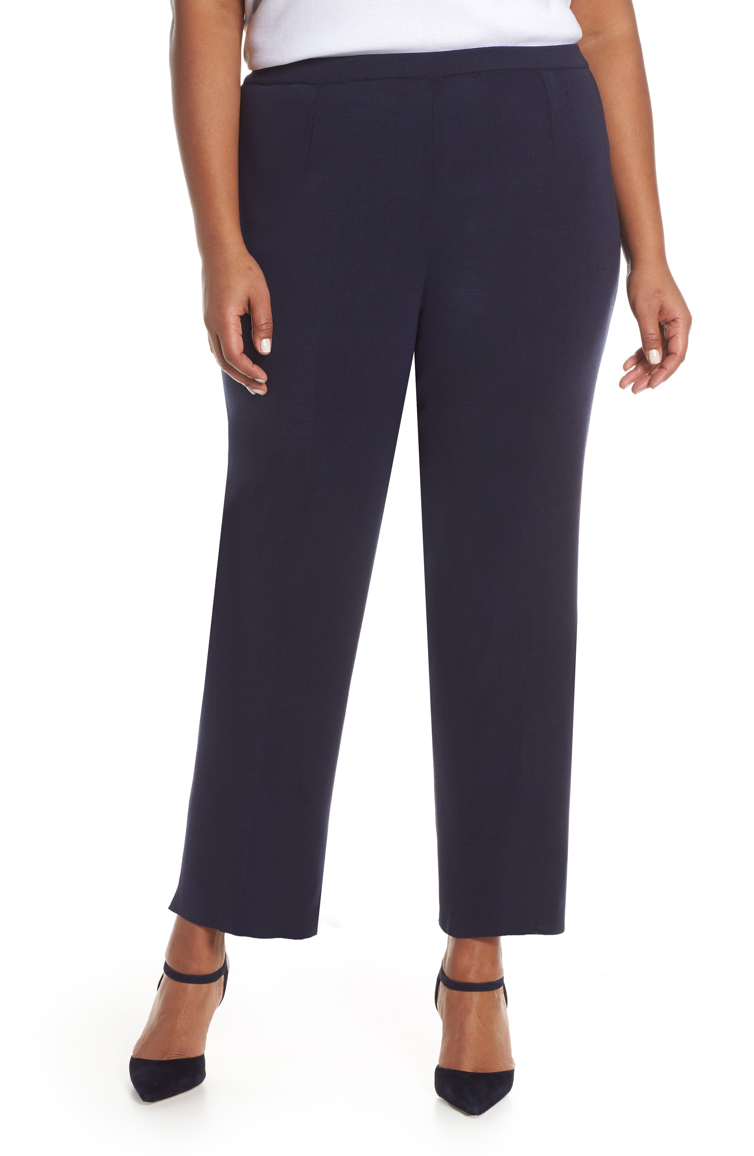 Plus Size Ming Wang Pull-On Ankle Pants, Blue