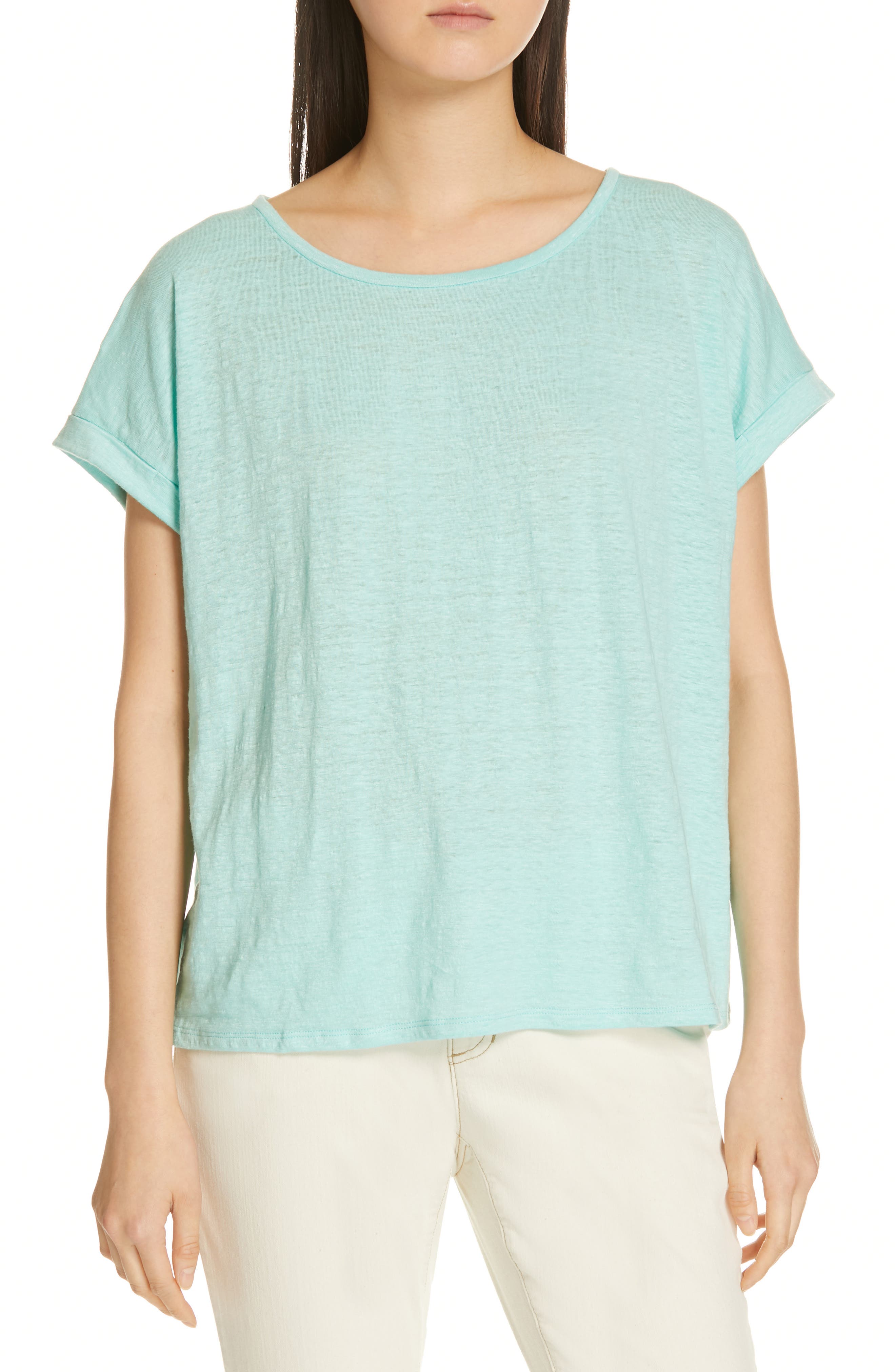 Eileen Fisher Organic Linen Boxy Tee, Blue
