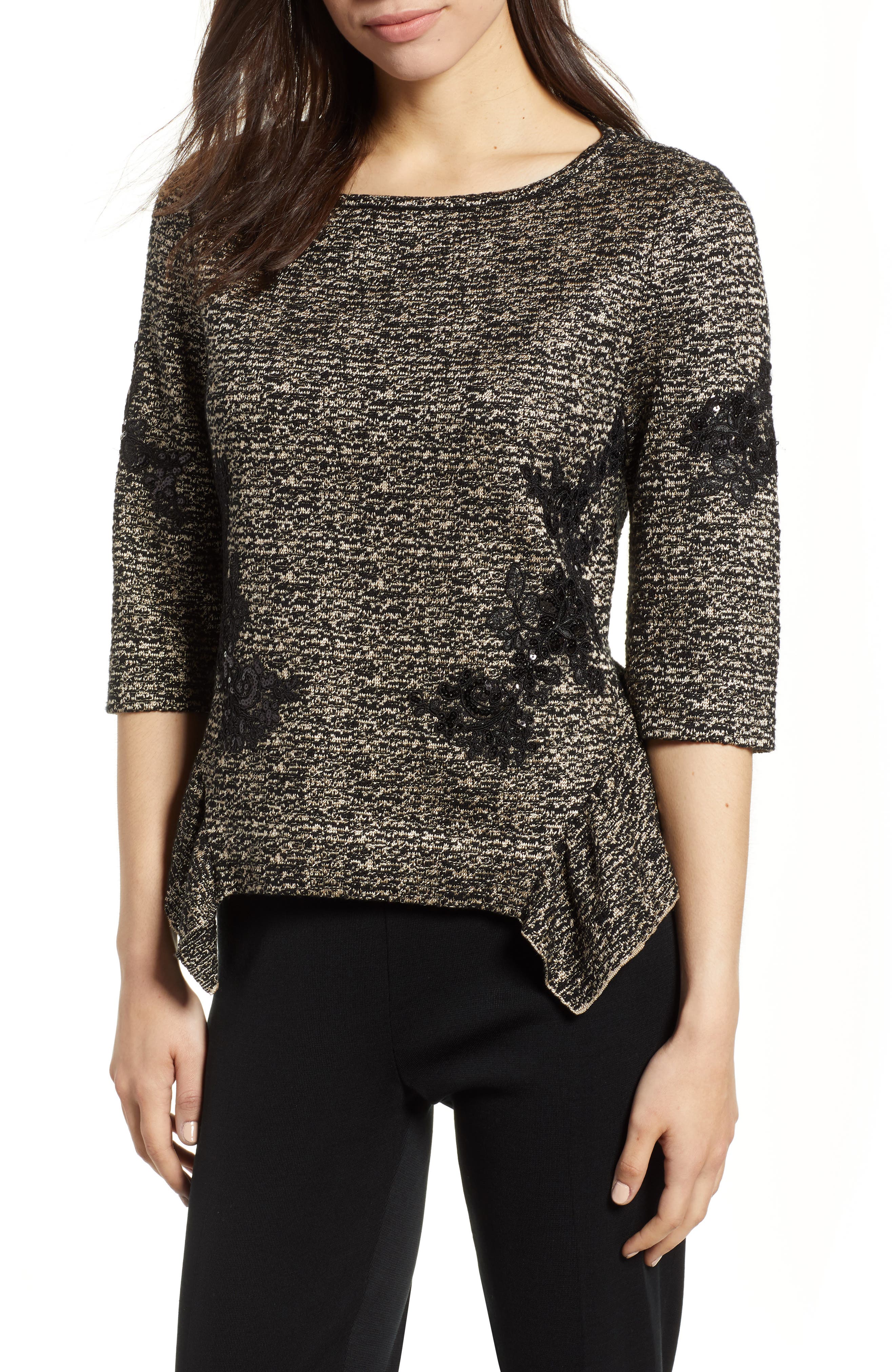 Ming Wang Sequin Asymmetrical Hem Top