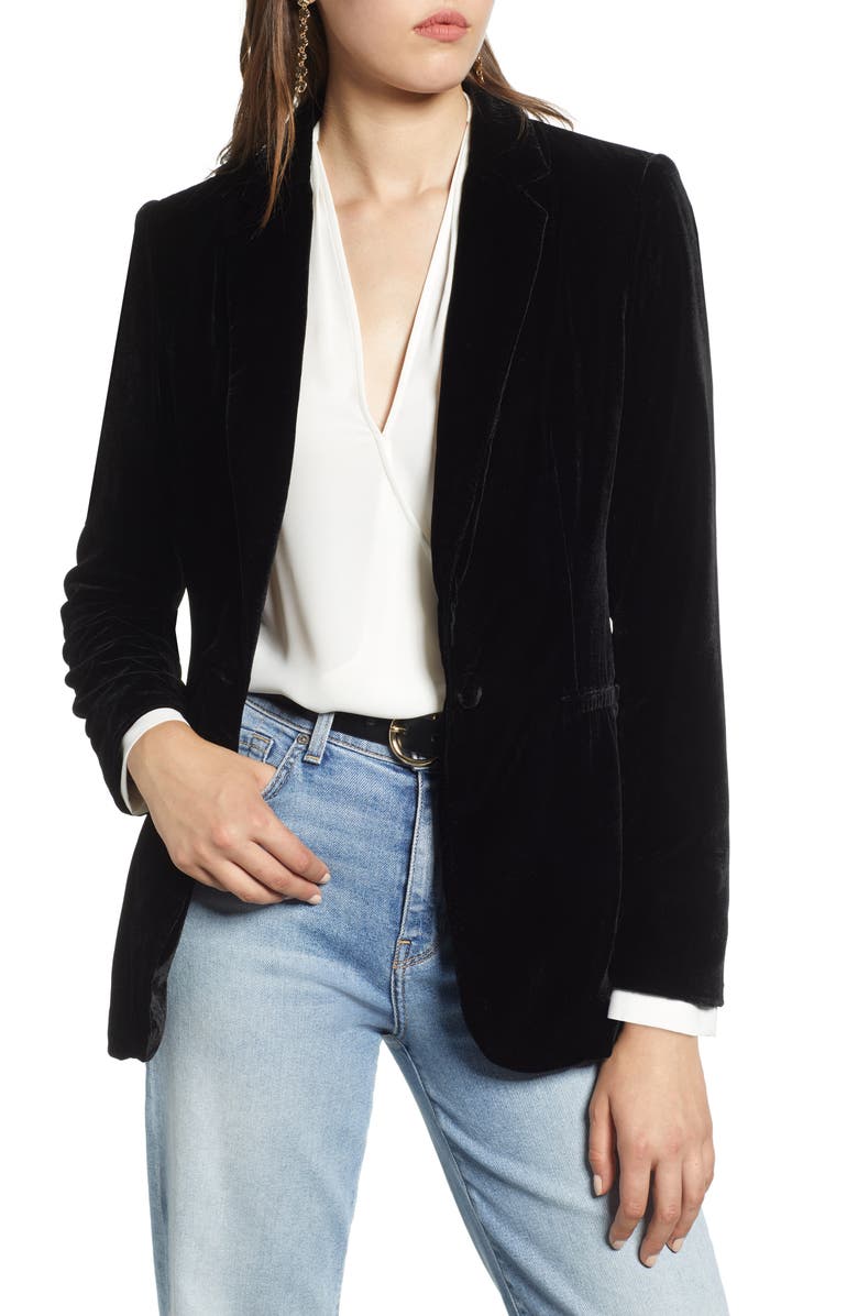 Velvet Blazer,
Main,
color, BLACK