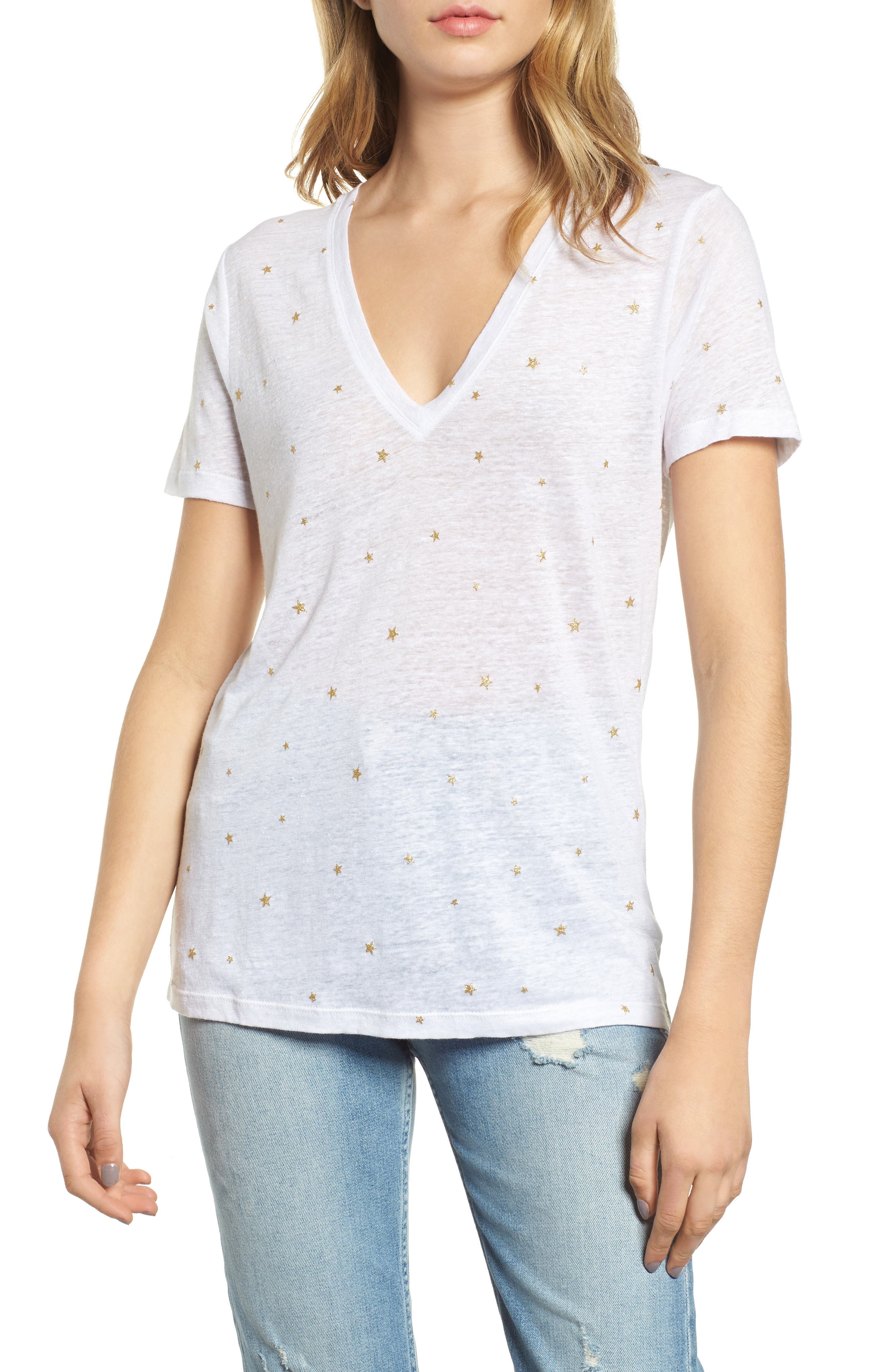 Rails Cara V-Neck Slub Knit Tee, White