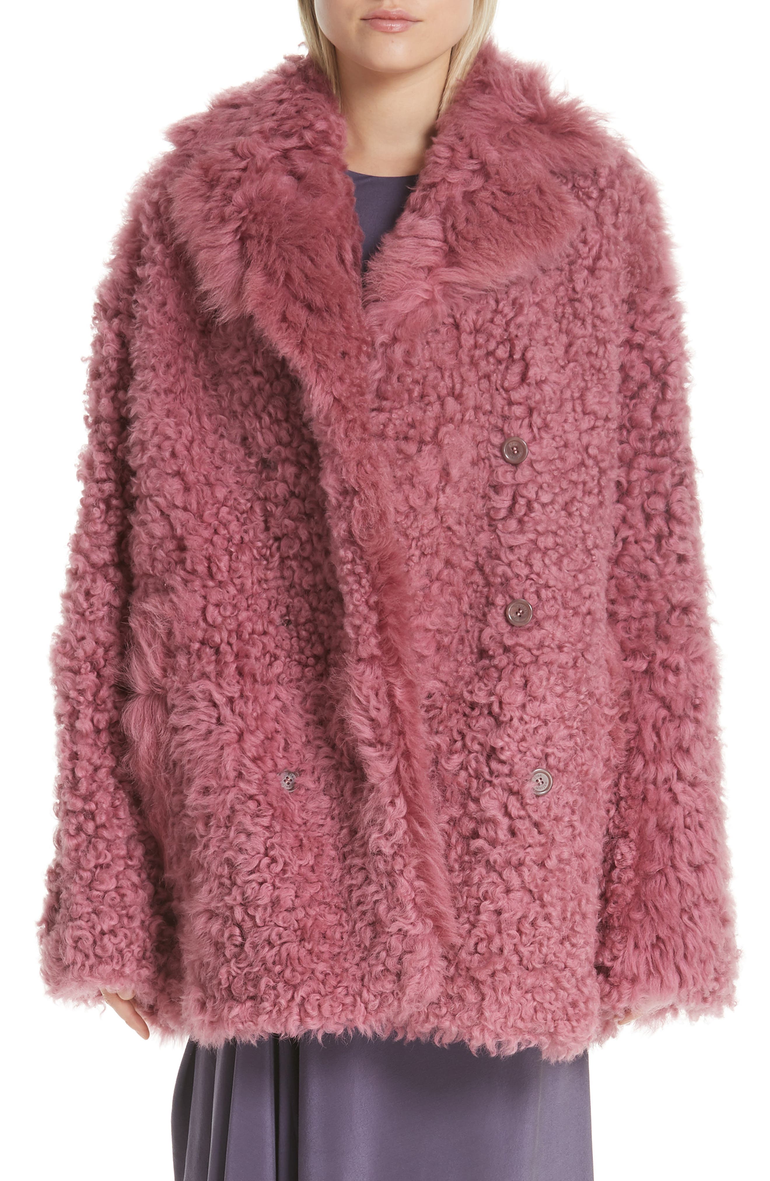Sies Marjan Peact Pippa Genuine Shearling Peacoat, Pink