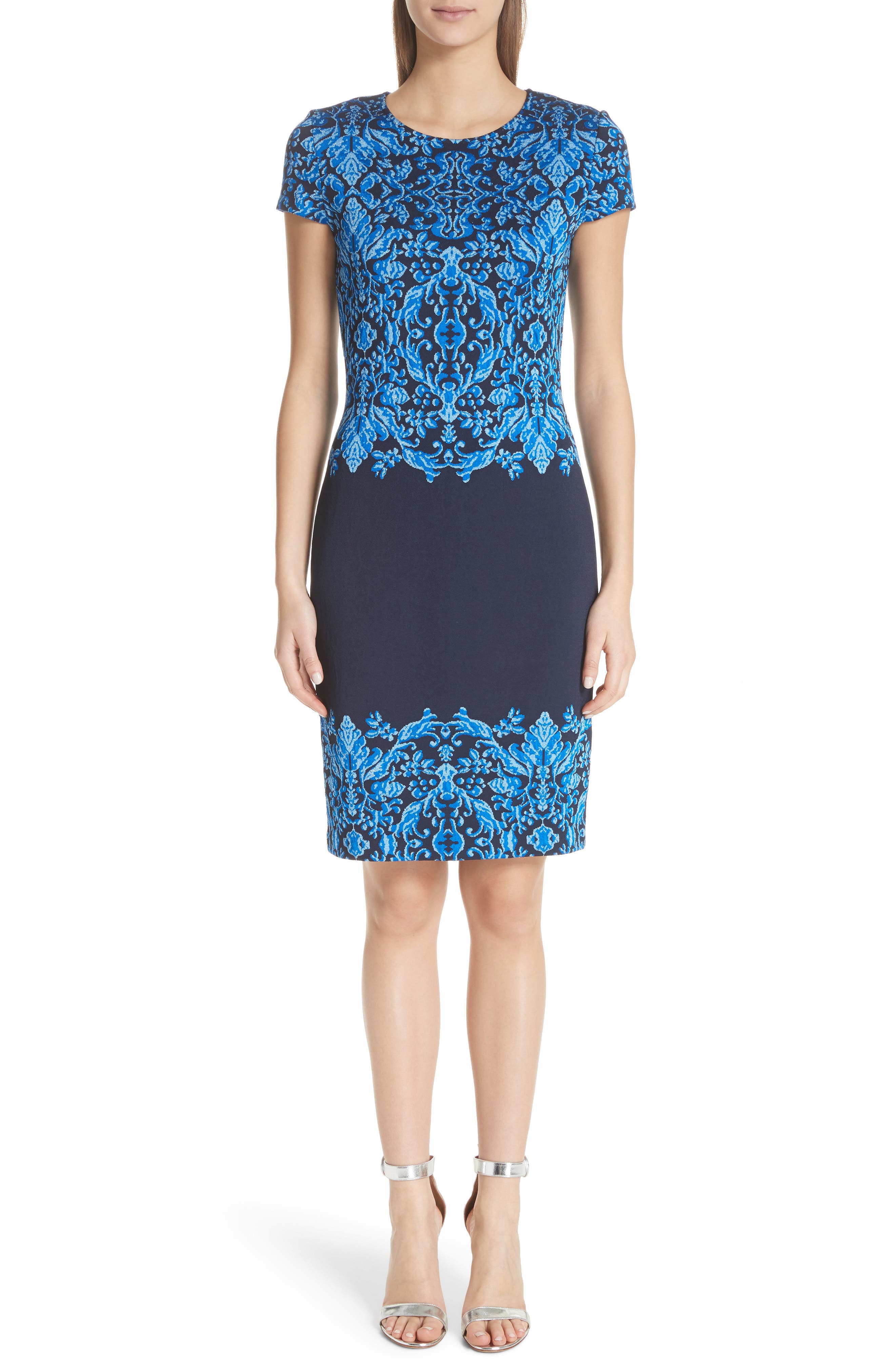 St. John Collection Cool Tones Brocade Knit Dress
