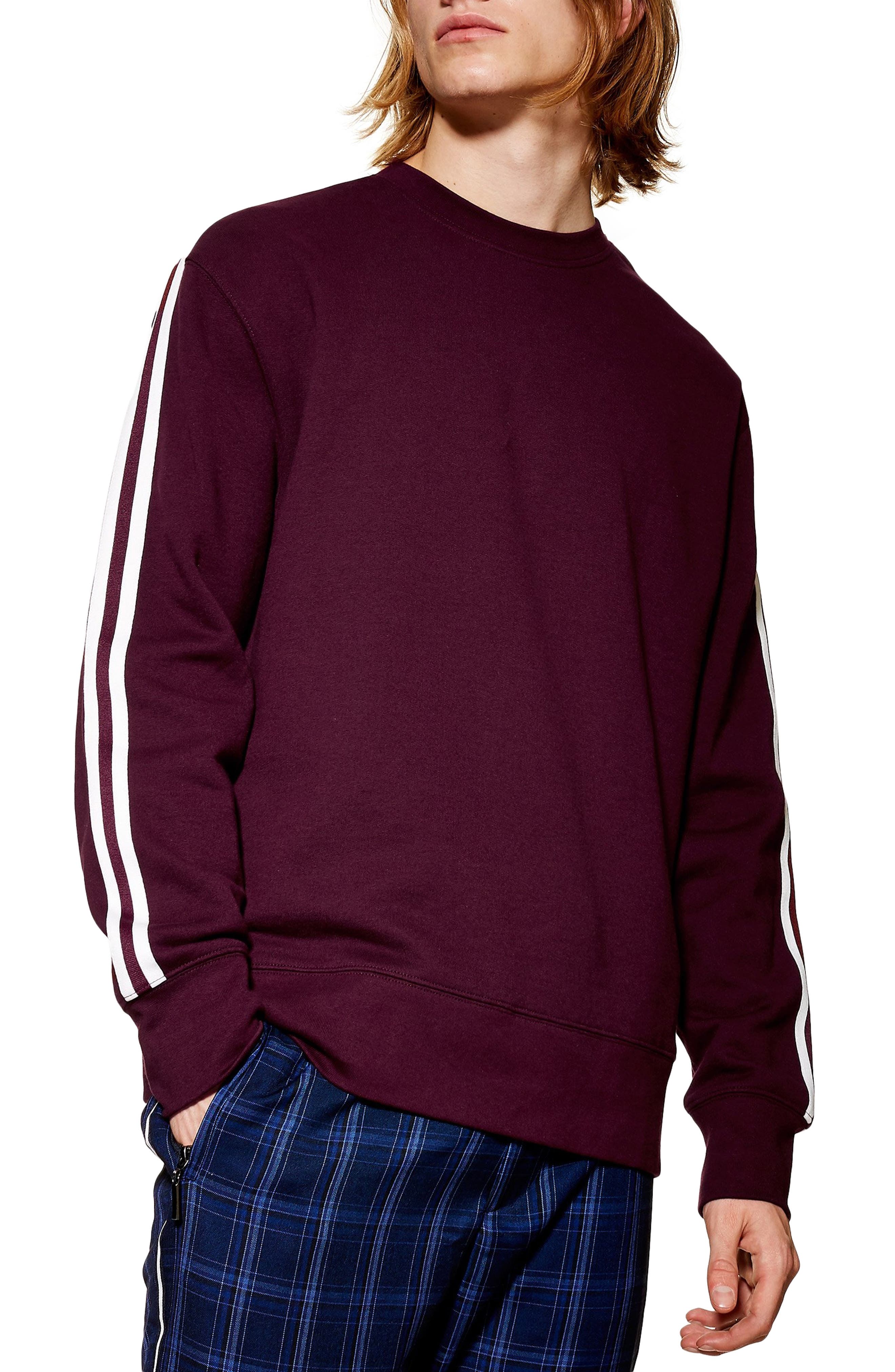 Topman Tape Crewneck Sweatshirt, Burgundy