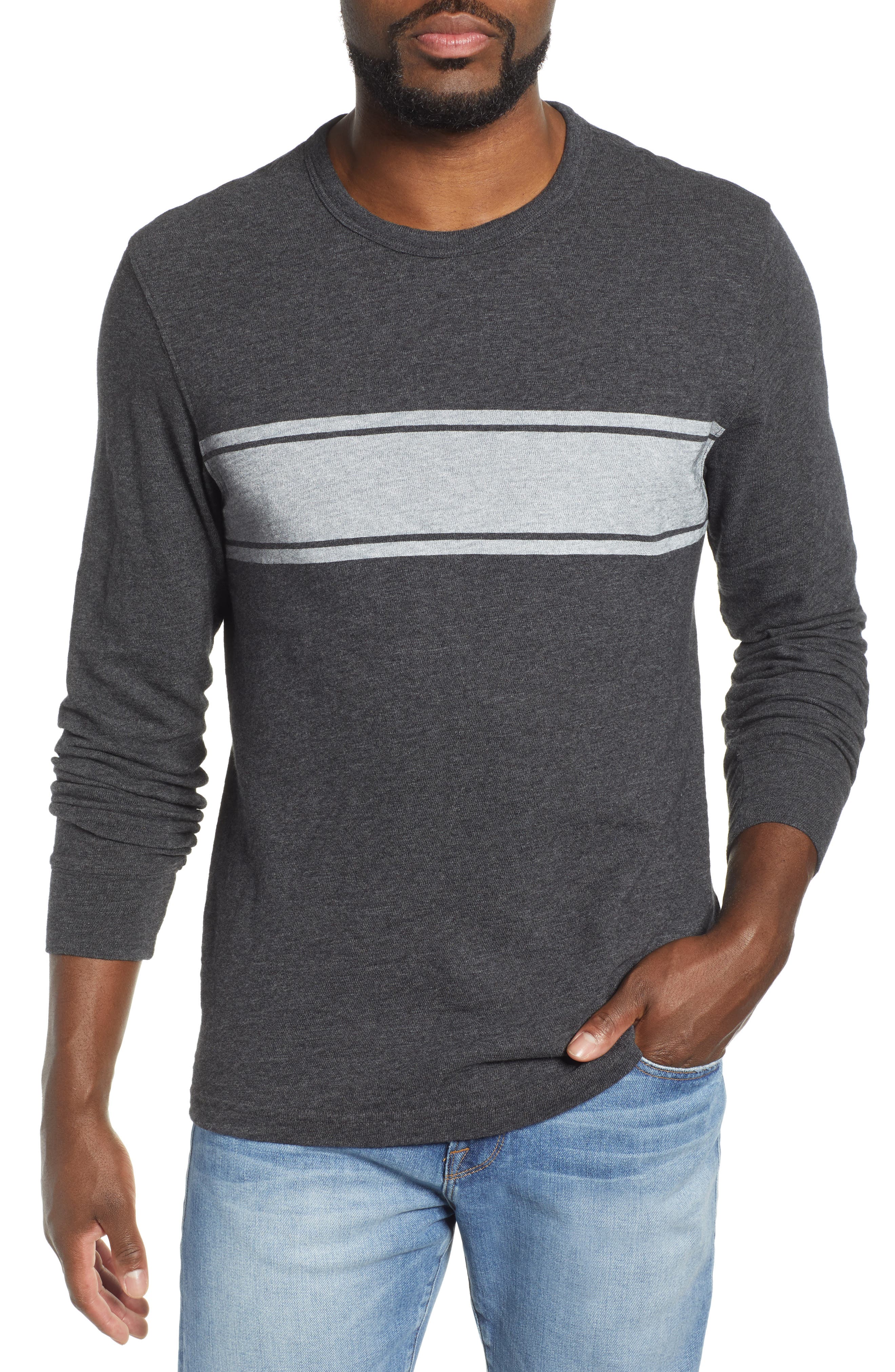 Faherty Slub Stripe Long Sleeve T-Shirt, Grey