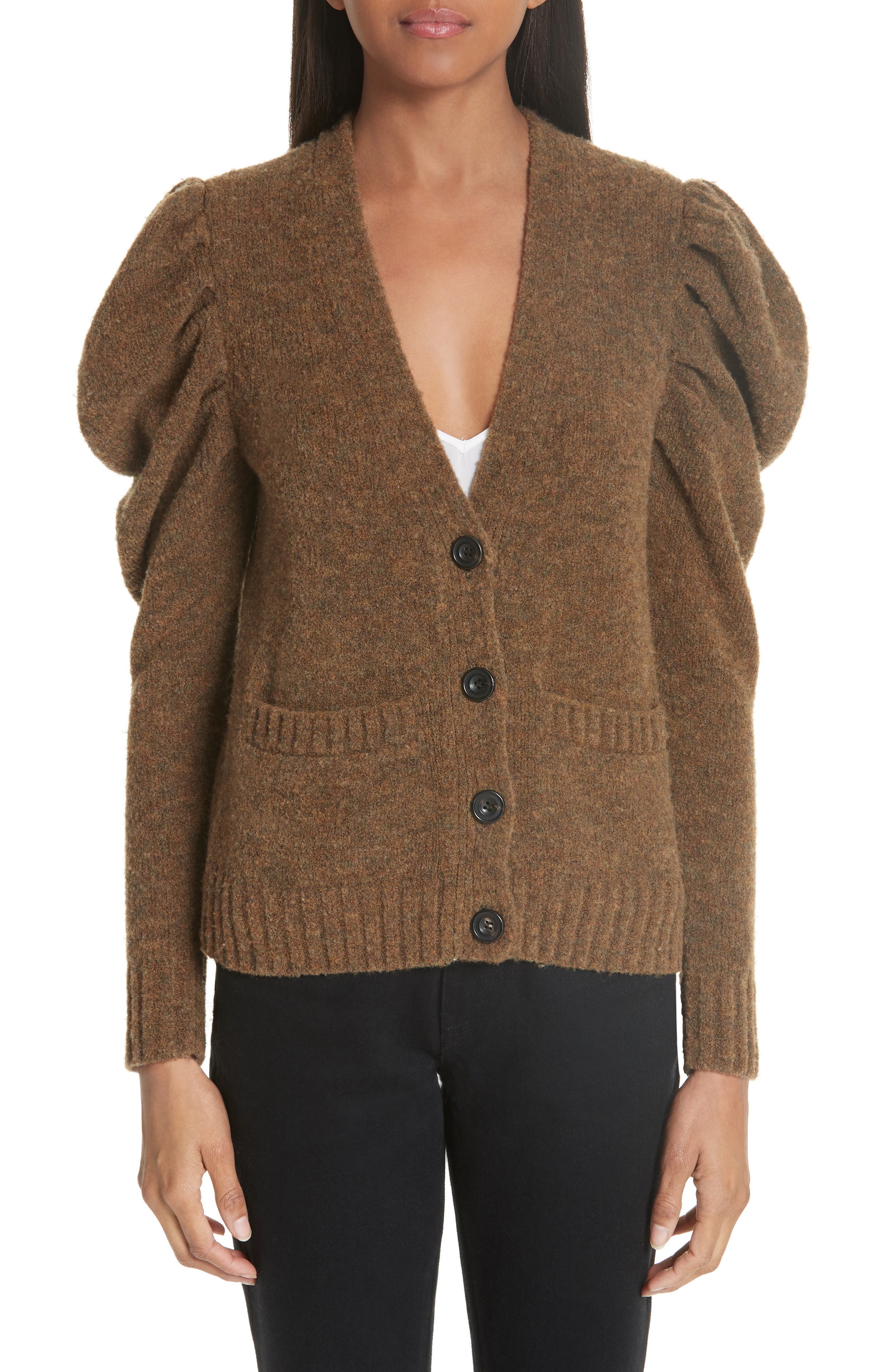 Co Full Sleeve Merino Wool Blend Cardigan, Brown