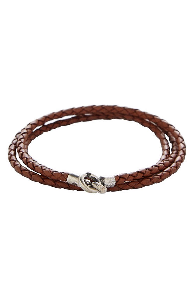 Click to view more detailed imagery on our partner's website Degs & Sal Men's Braided Leather Bracelet With Silver Clasp, Brown In Saddle
