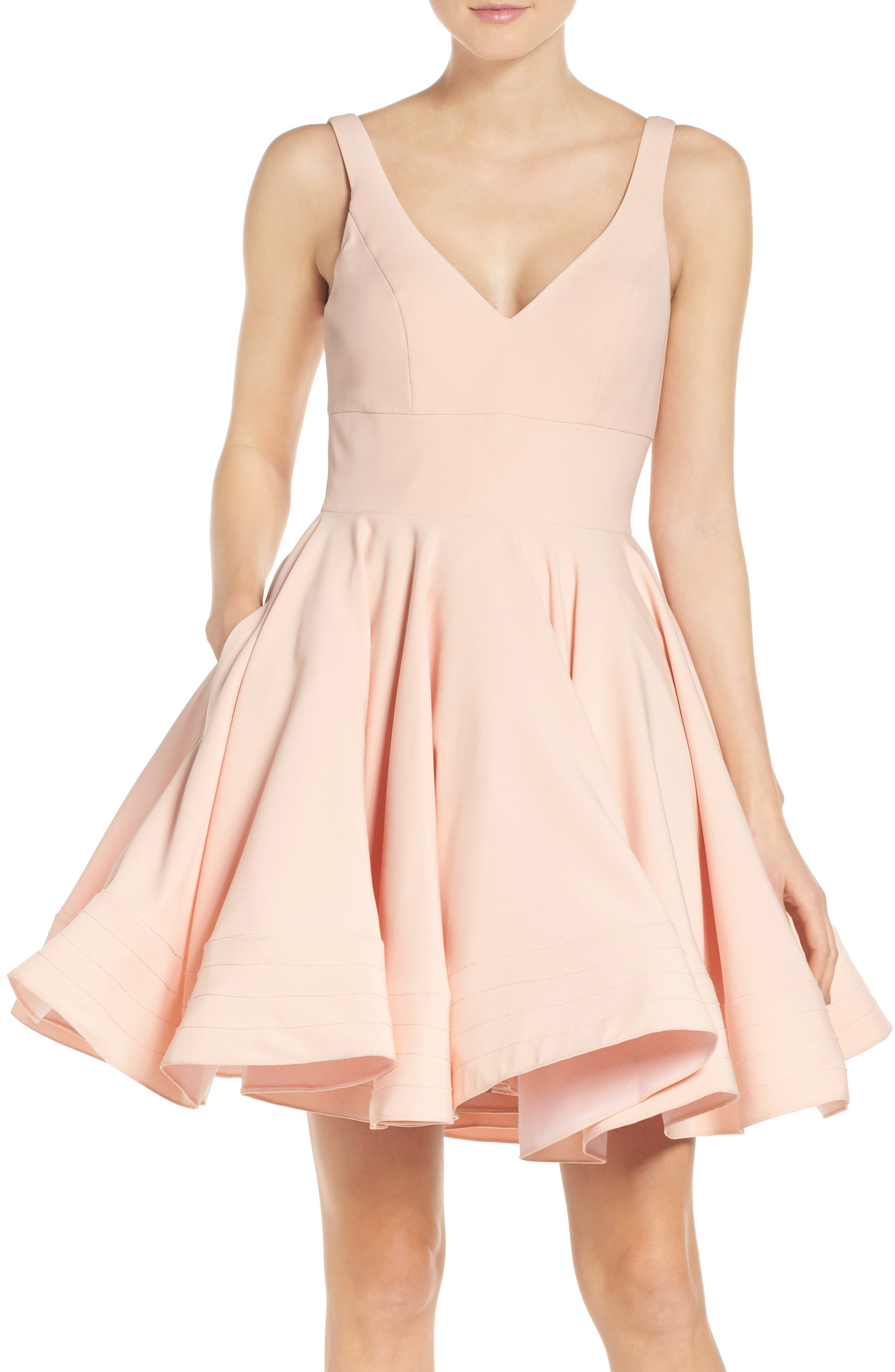 Ieena For MAC Duggal Double V-Neck Fit & Flare Party Dress